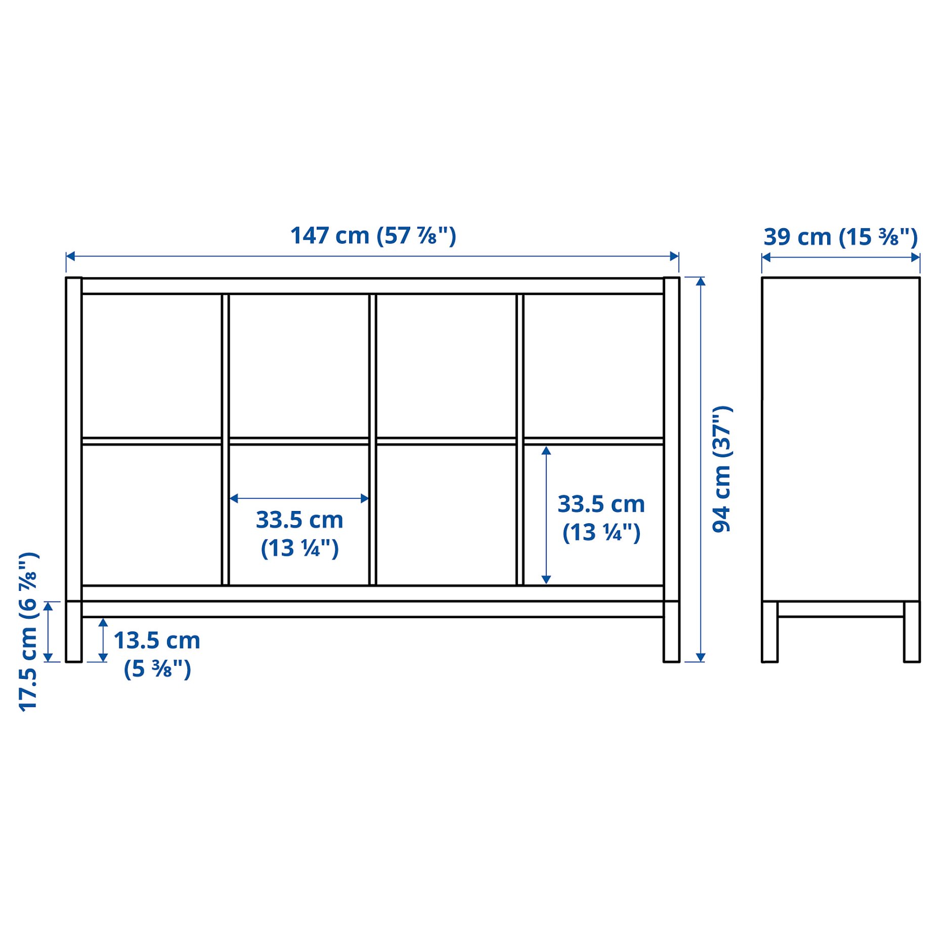 KALLAX, shelving unit with underframe with 2 doors/2 shelf inserts, 147x94 cm, 395.529.10