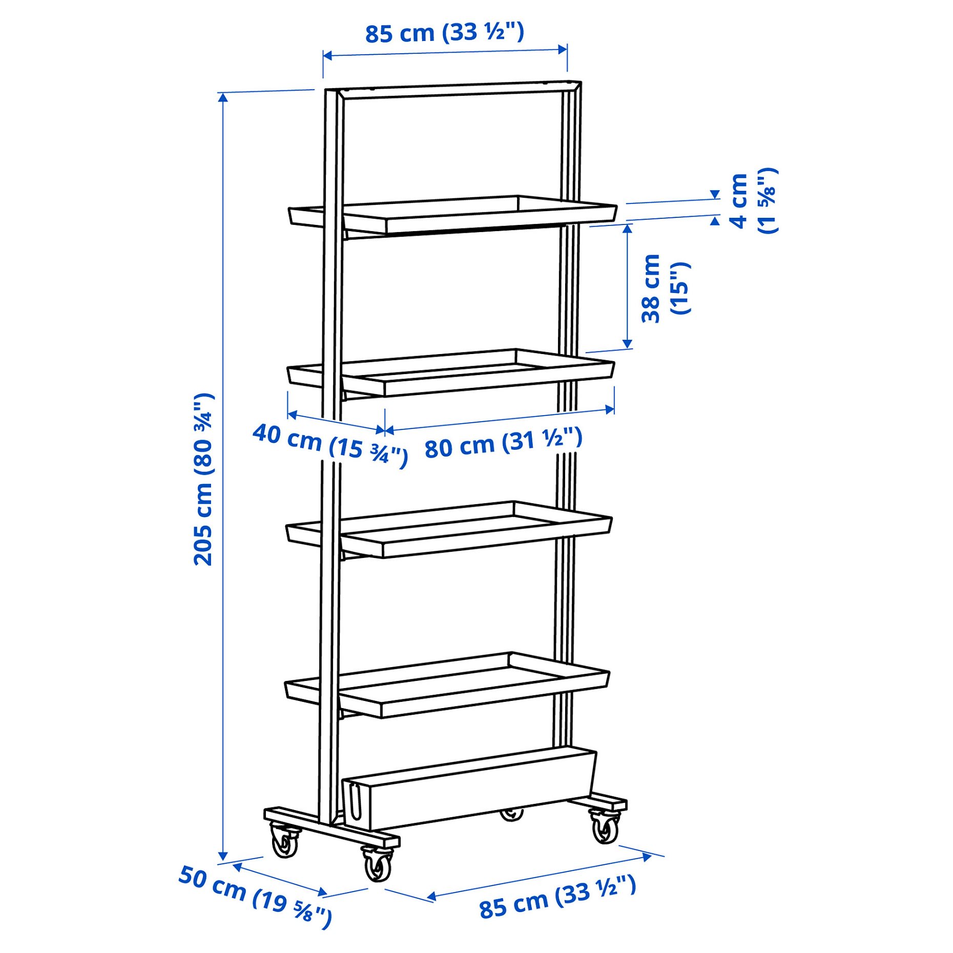 MITTZON, frame with castors/display shelf/cable box, 85x205 cm, 395.623.63