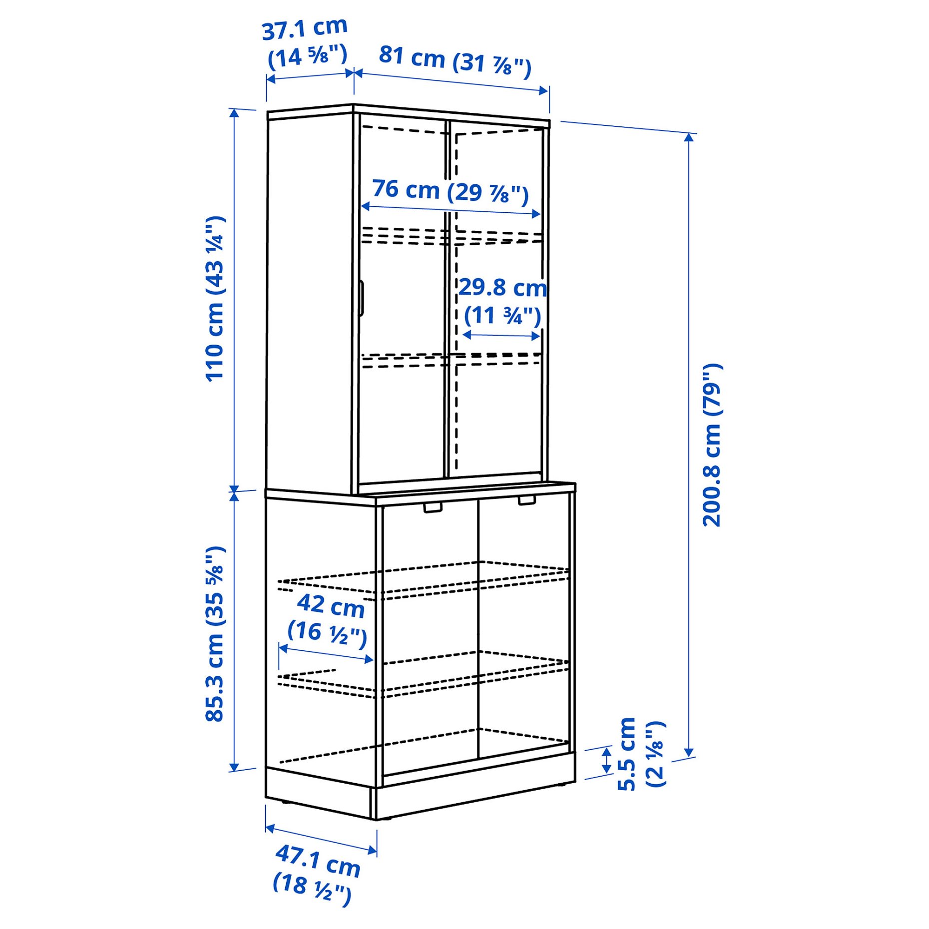 TONSTAD, storage combination with sliding doors, 81x47x201 cm, 395.717.63