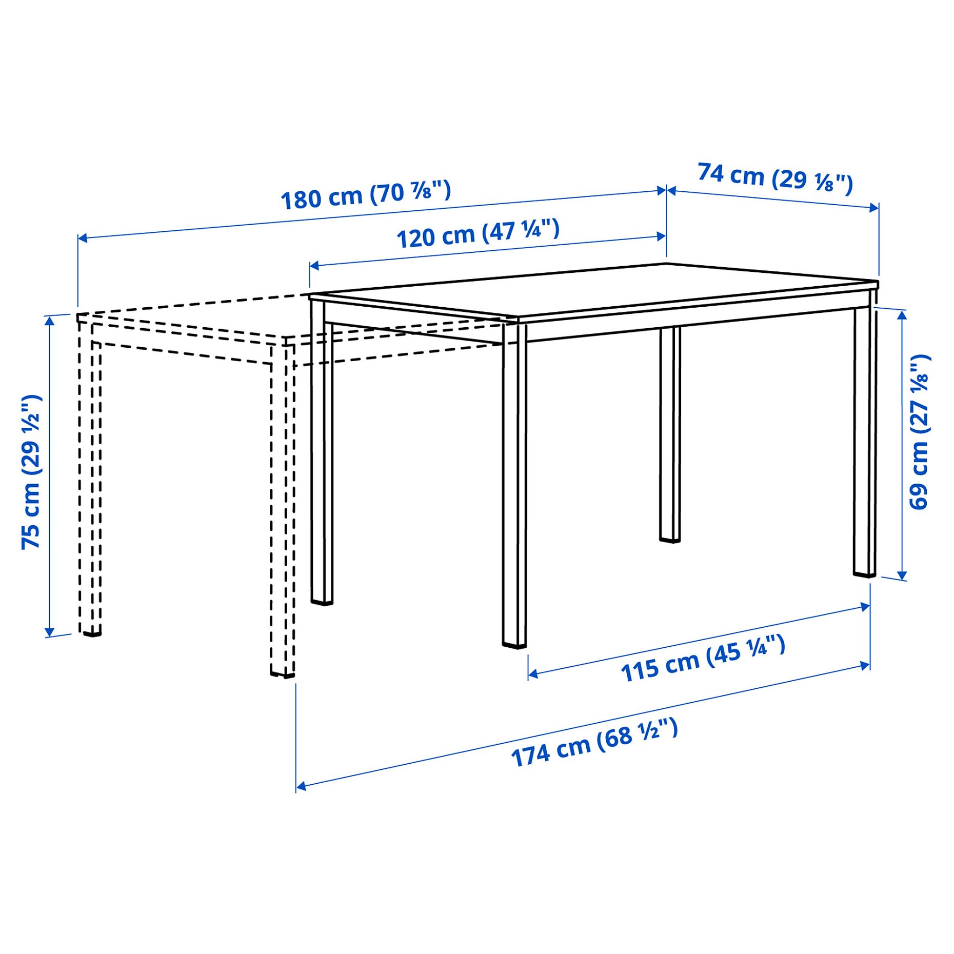 VIHALS, table and 6 chairs, 120/180x74 cm, 395.899.61
