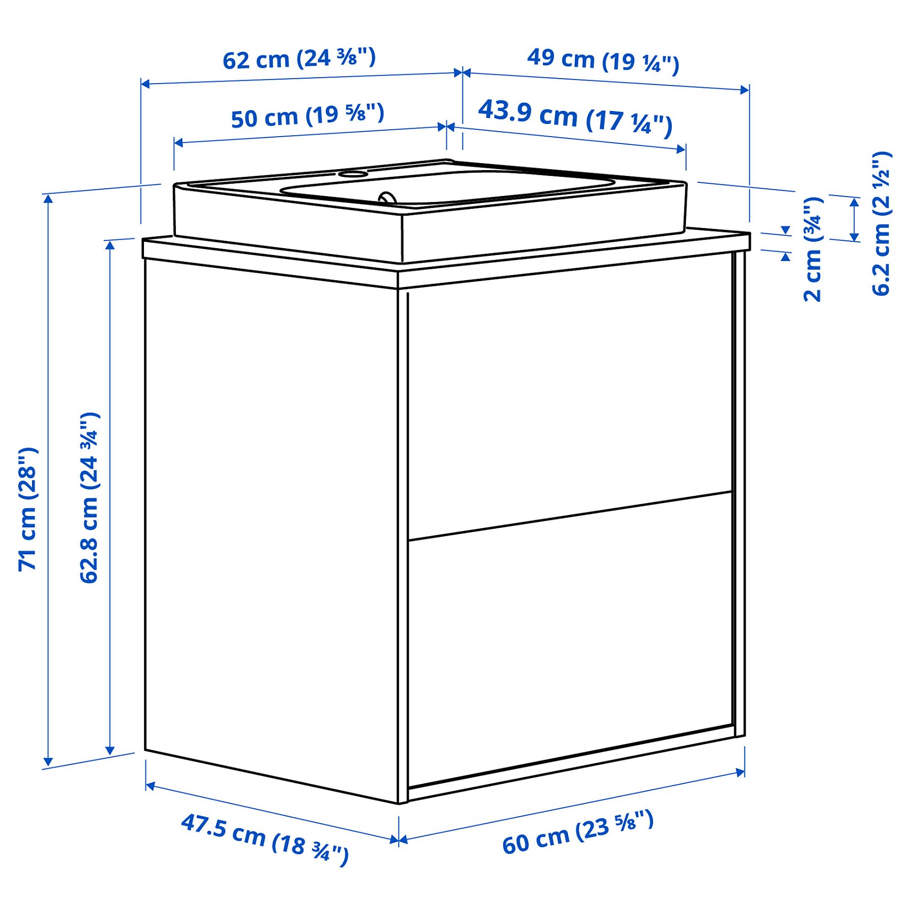 HAVBACK/ORRSJON, wash-stand with drawers/wash-basin, 62x49x71, 396.293.92