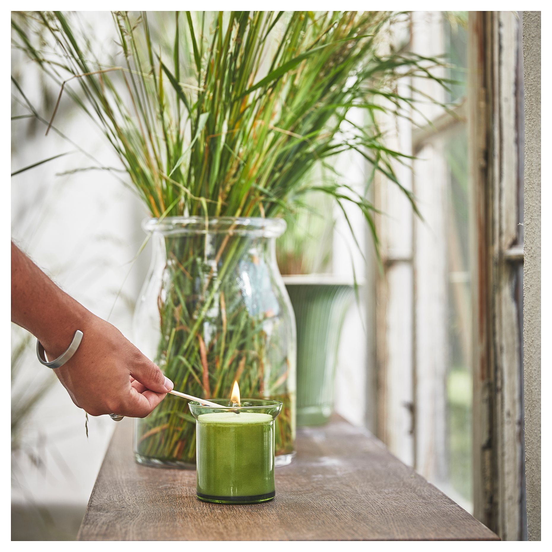 HEDERSAM, scented candle in glass/Fresh grass, 50 hr, 405.024.10