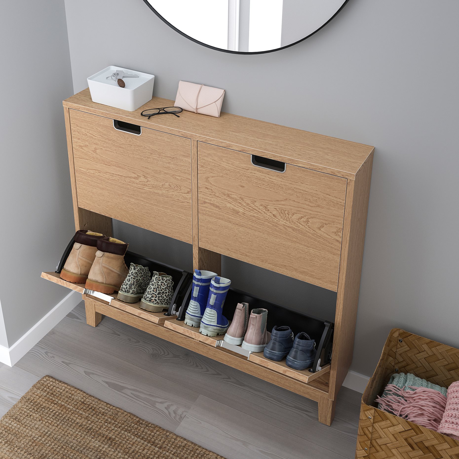 STÄLL, shoe cabinet with 4 compartments, 96x17x90 cm, 405.302.29