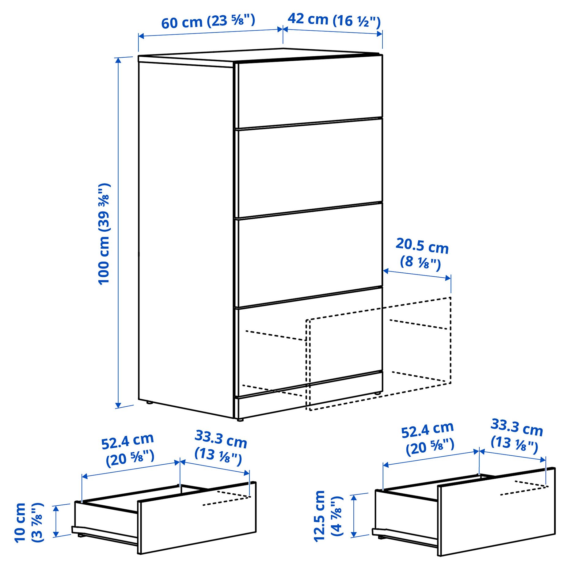 συρταριέρα με 4 συρτάρια, 60x42x100 cm, 405.993.51