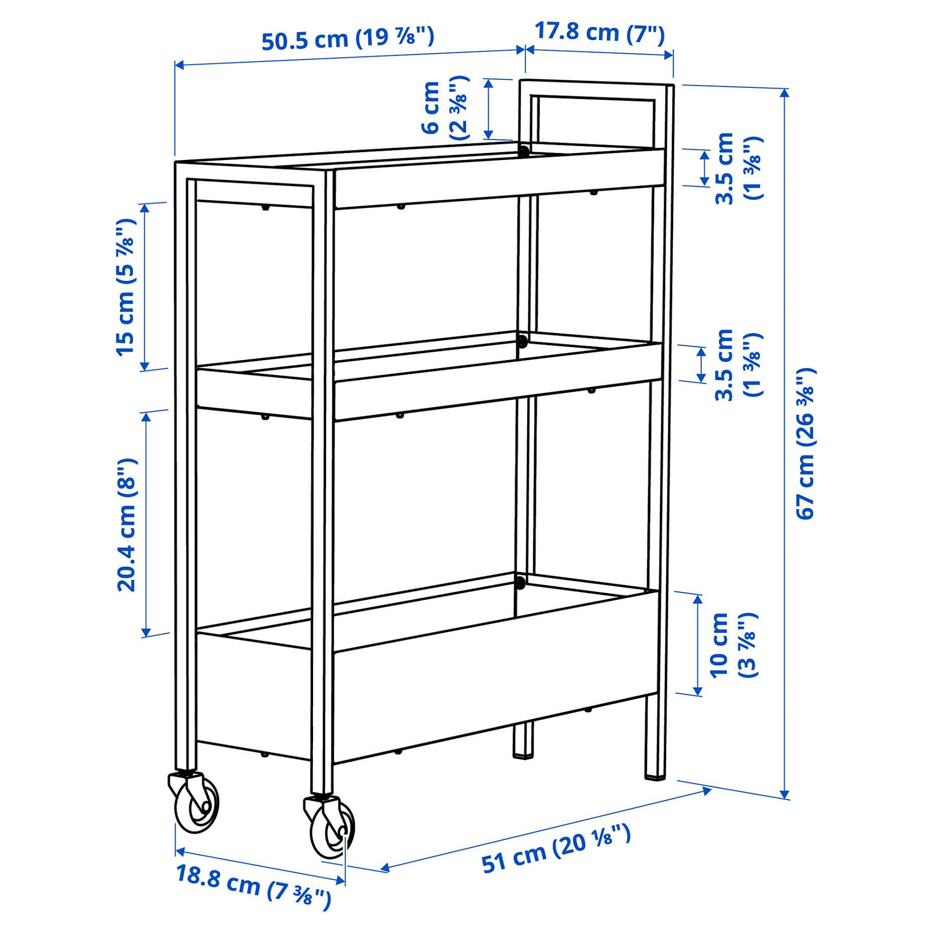 NISSAFORS, trolley, 50.5x19x67 cm, 406.029.85