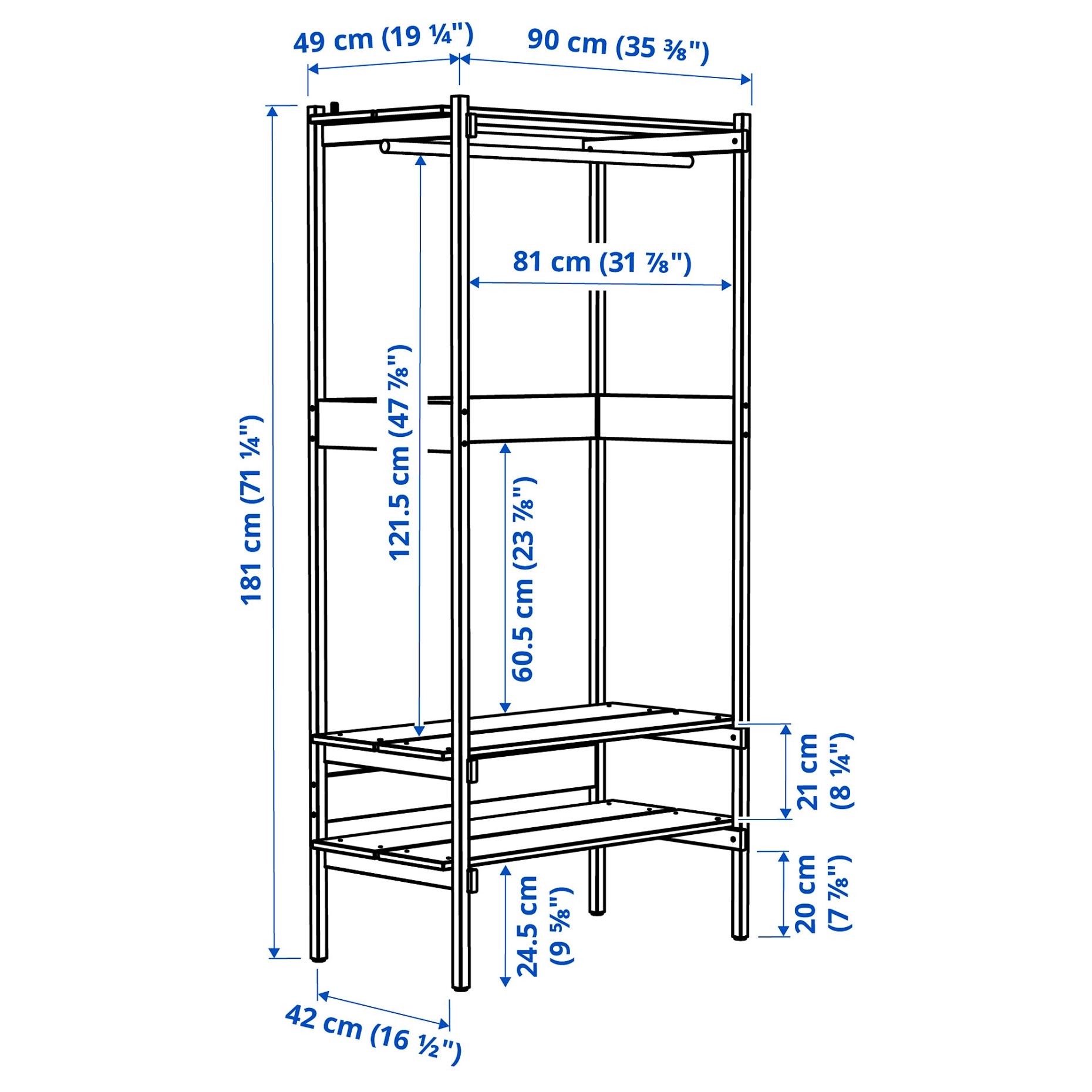 KRONÖREN, open wardrobe, 90x49x181 cm, 406.108.05