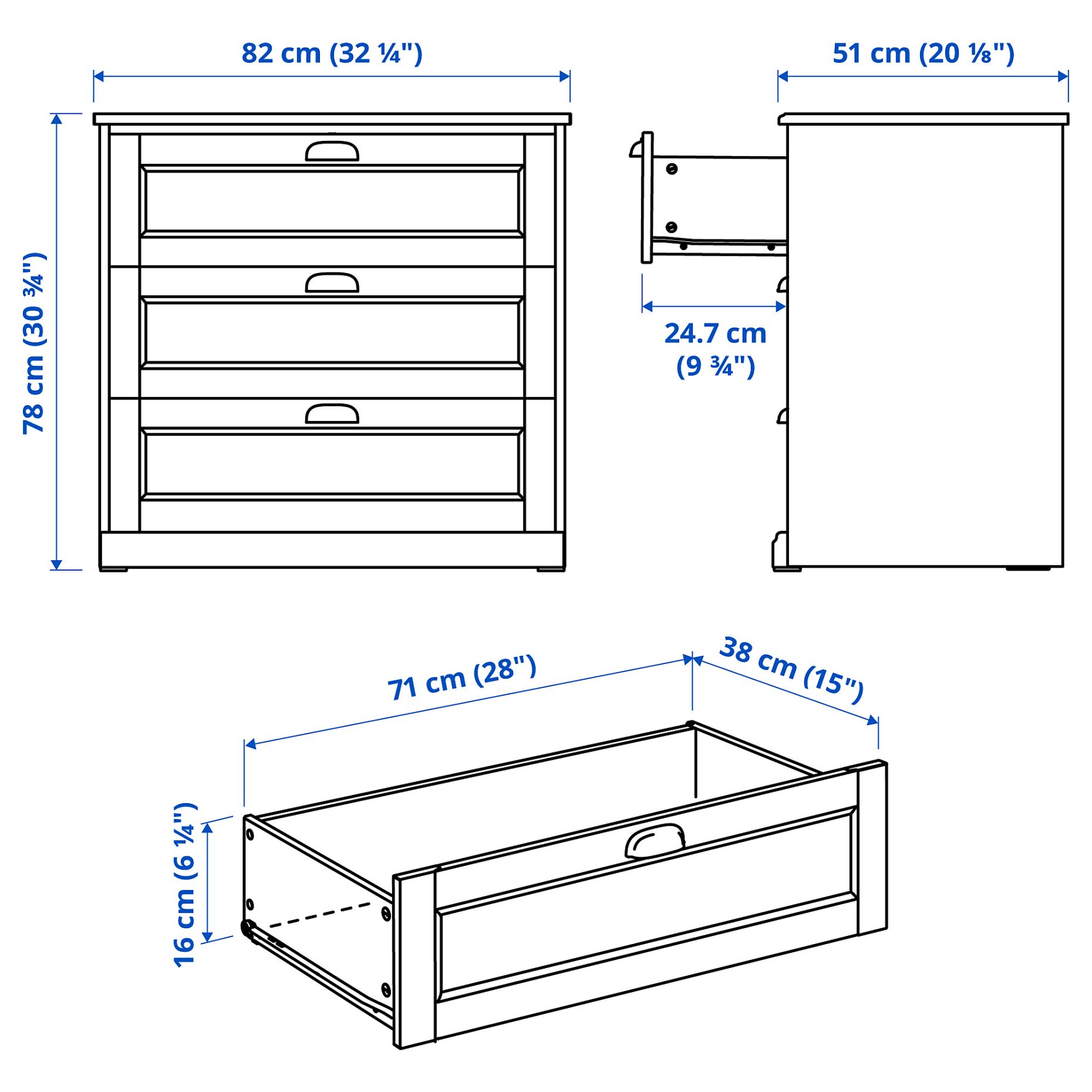 FÅGELFJÄLLET, chest of 3 drawers, 82x51x78 cm, 406.116.40