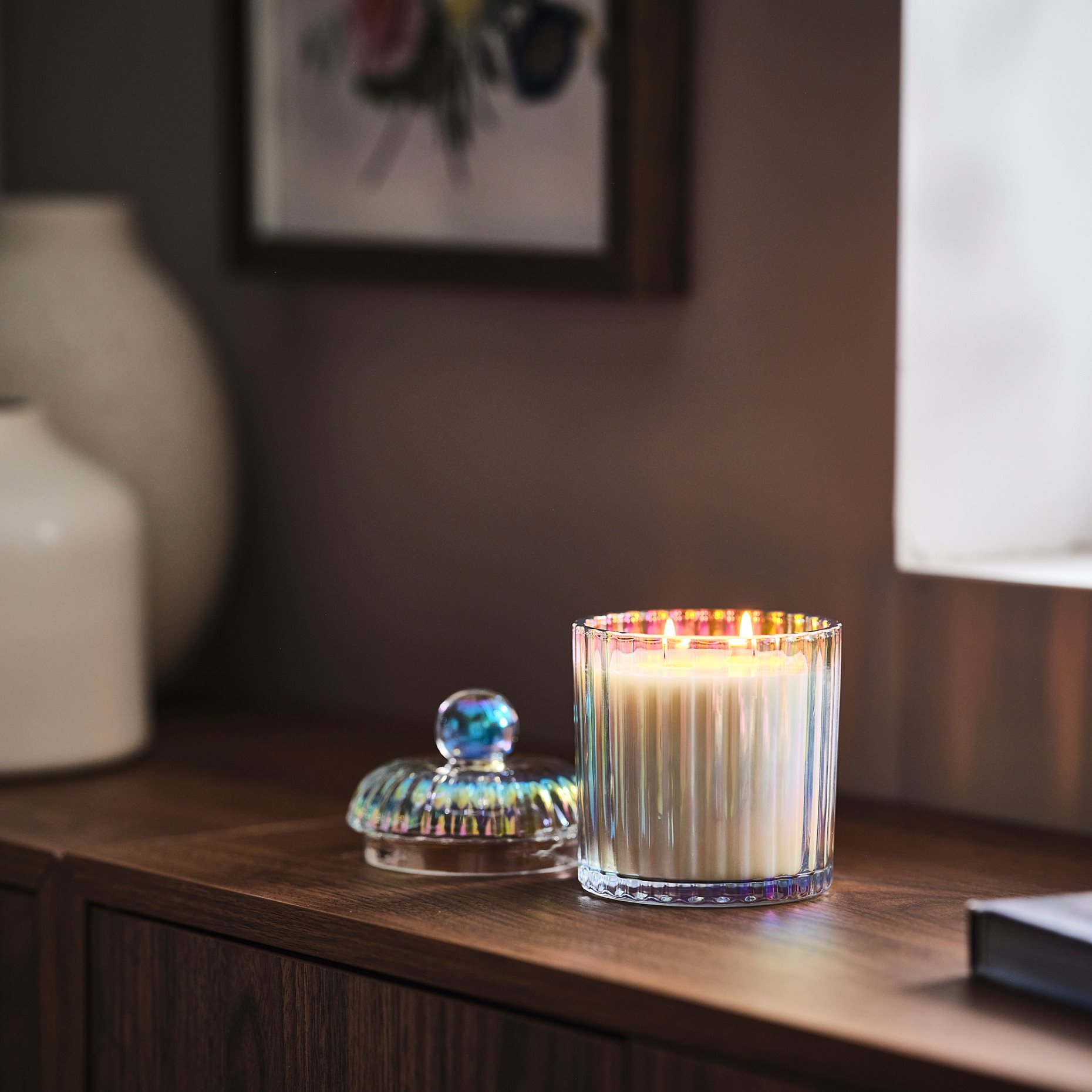 RÄFFELBJÖRK, scented candle in glass with lid/2 wicks/Rose & carnation,, 406.181.80