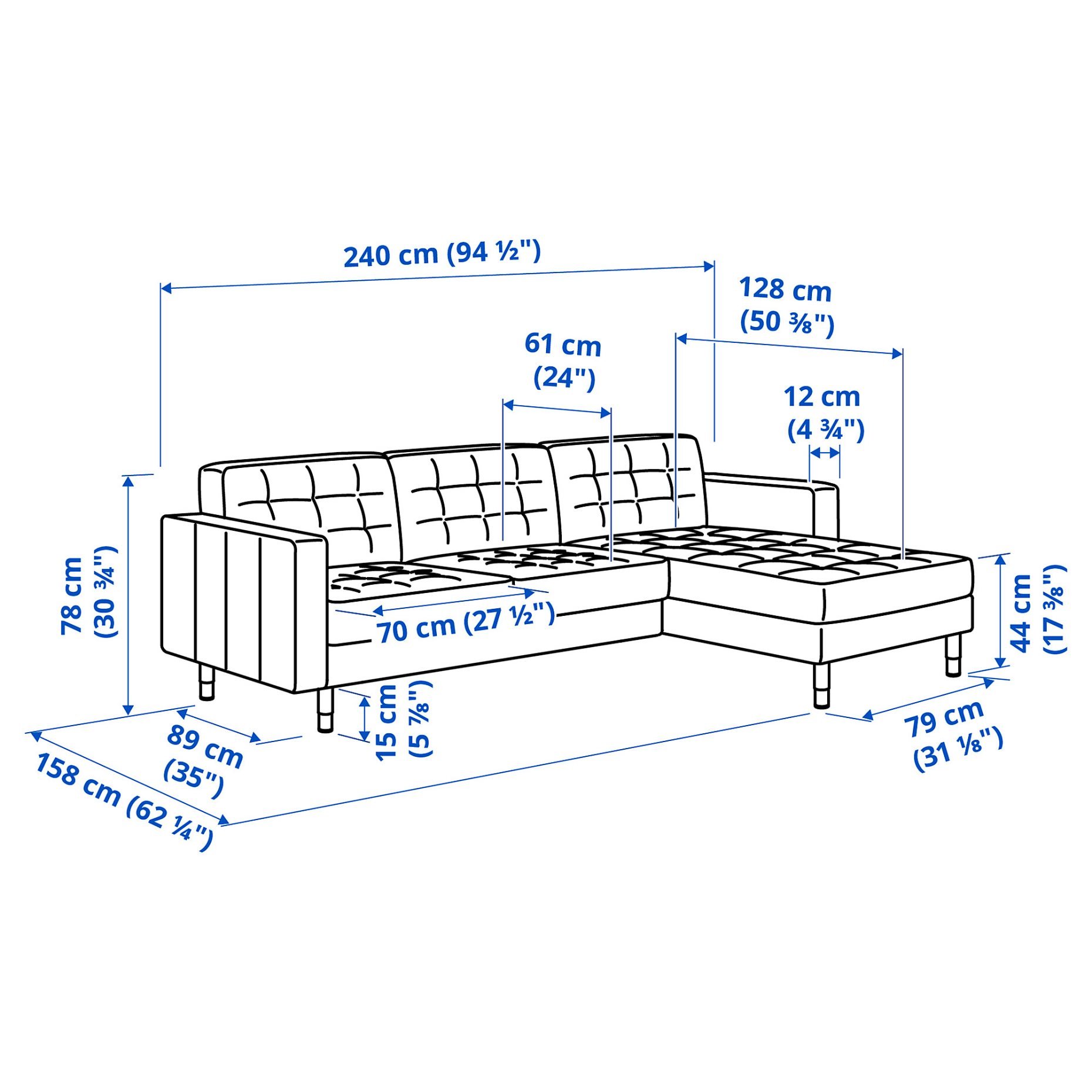 LANDSKRONA, 3-seat sofa with chaise longue, 490.318.73