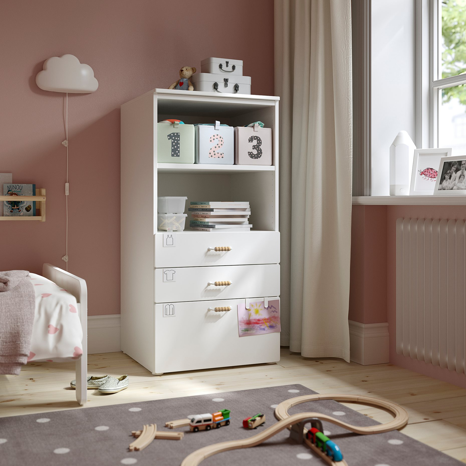 SMASTAD/PLATSA, bookcase with 3 drawers, 493.878.06