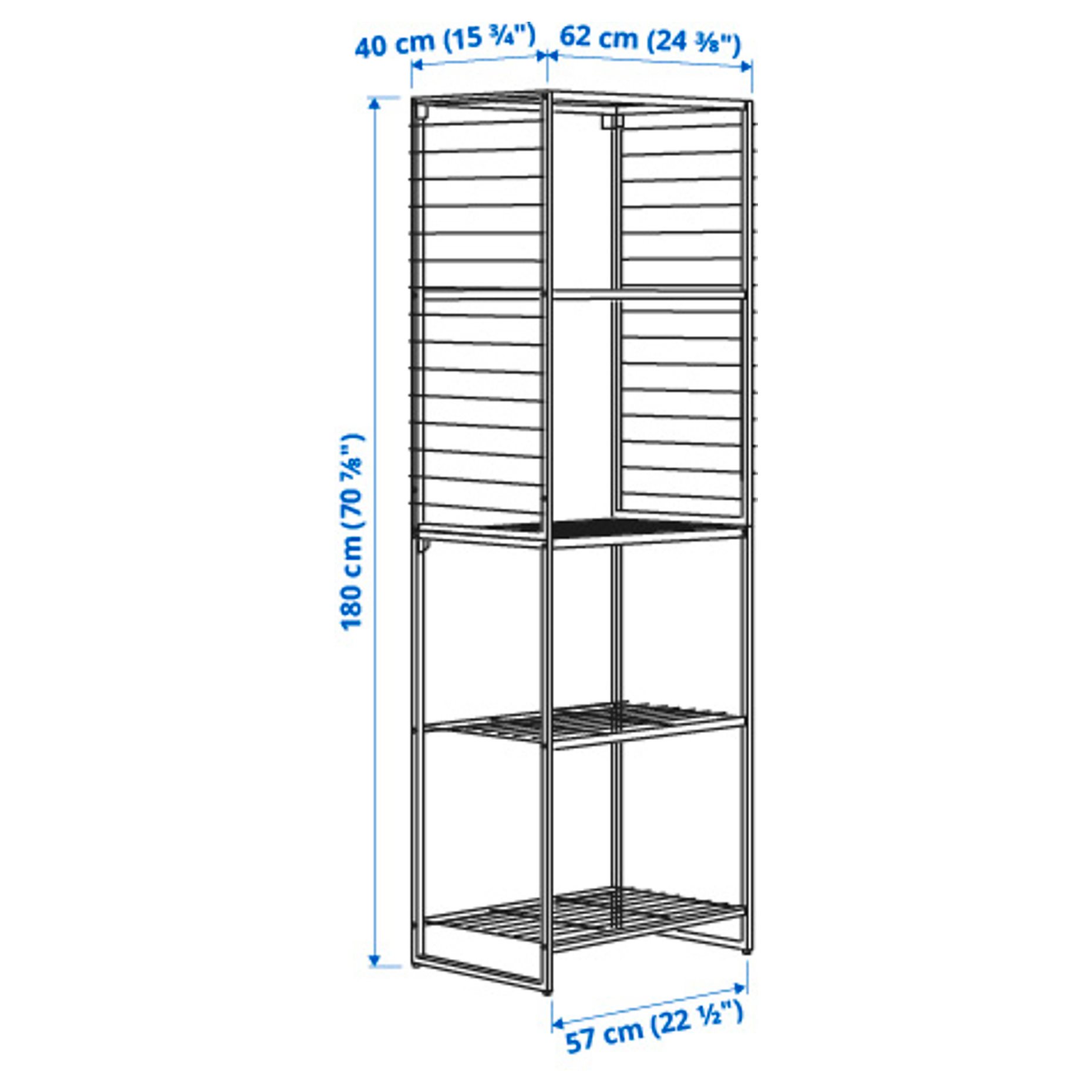JOSTEIN, shelving unit with grid/in/outdoor/wire, 62x40x180 cm, 494.372.55