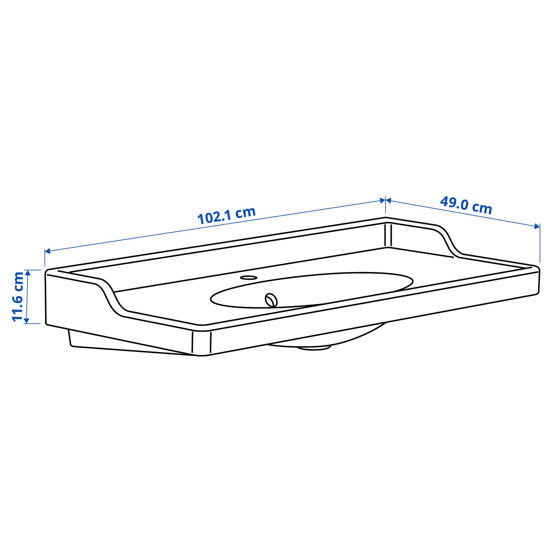 RUTSJON, wash-basin with water trap, 102x49 cm, 495.167.66