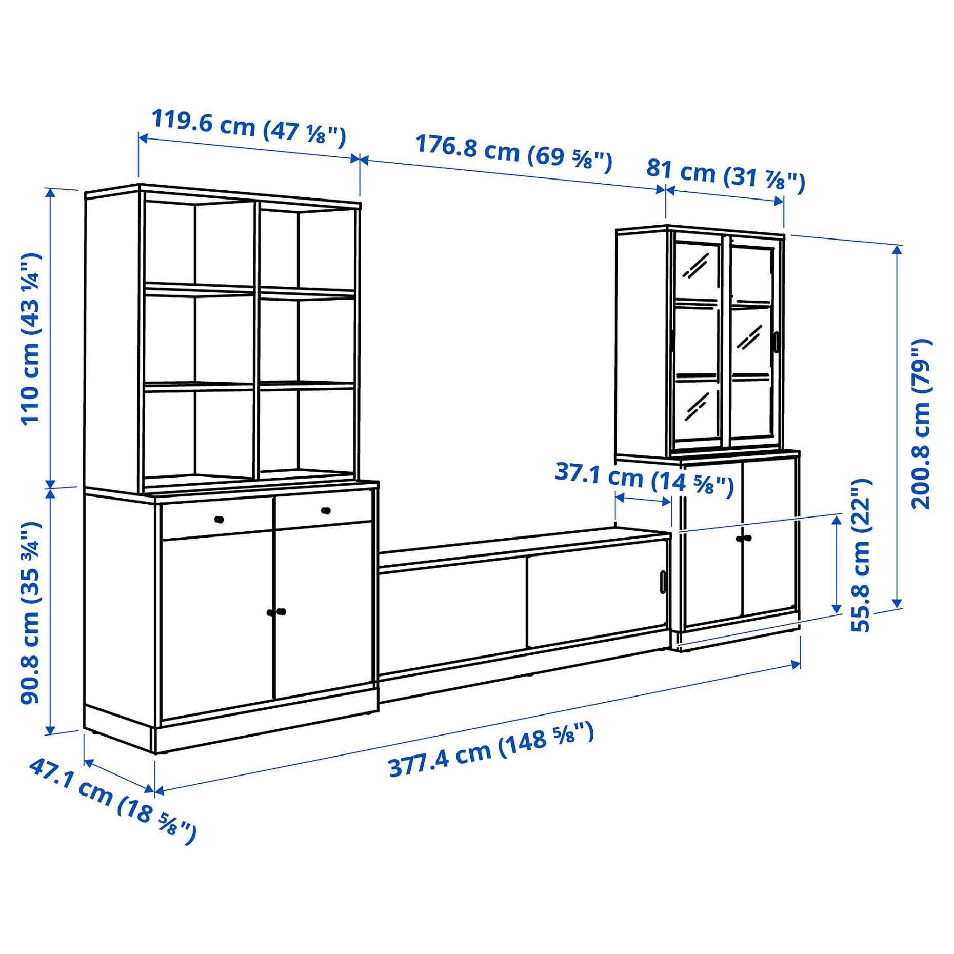 TONSTAD, TV storage combination, 377x47x201 cm, 495.717.67