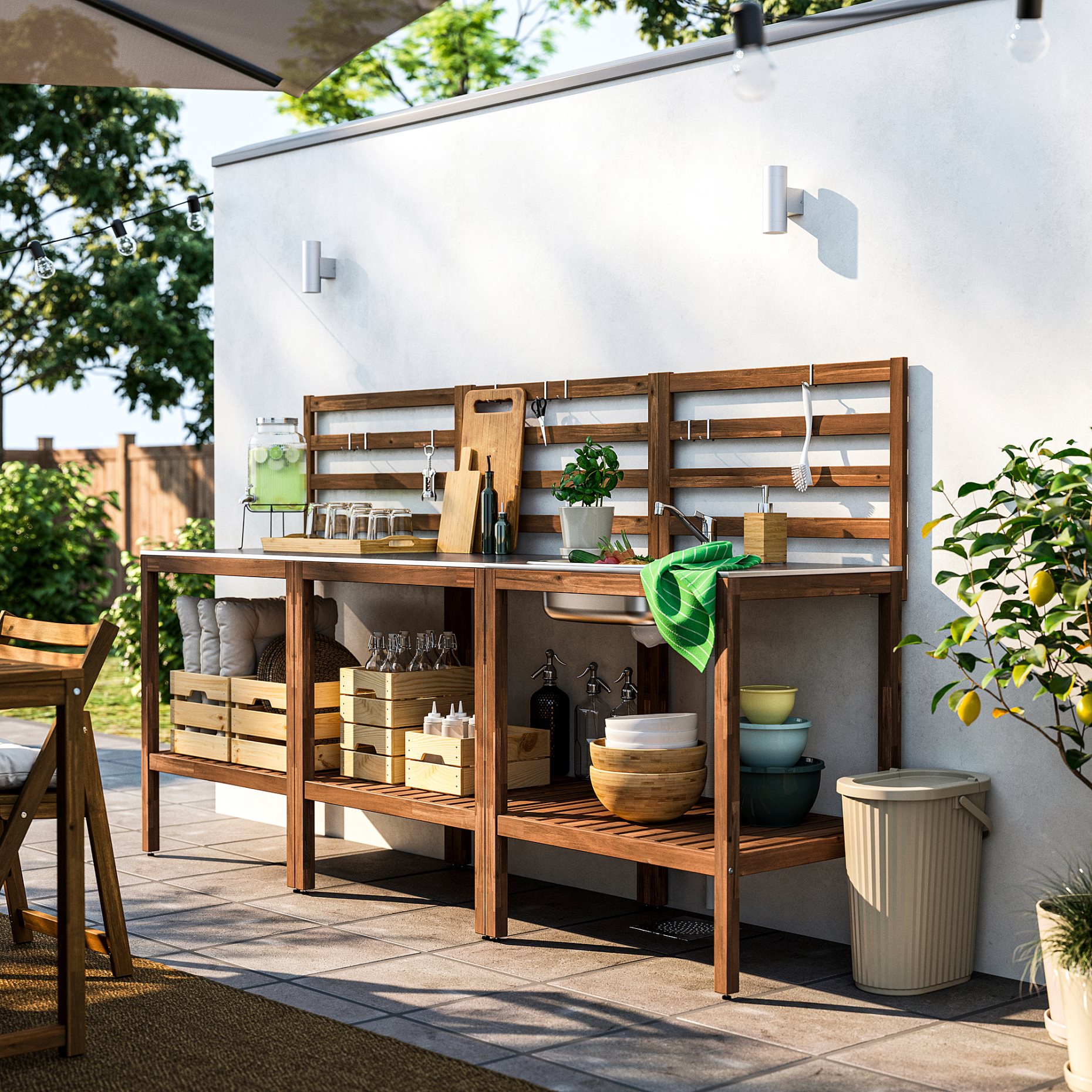 NÄMMARÖ, μονάδα κουζίνας με νεροχύτη εξωτερικού χώρου, 240x62 cm, 496.155.25