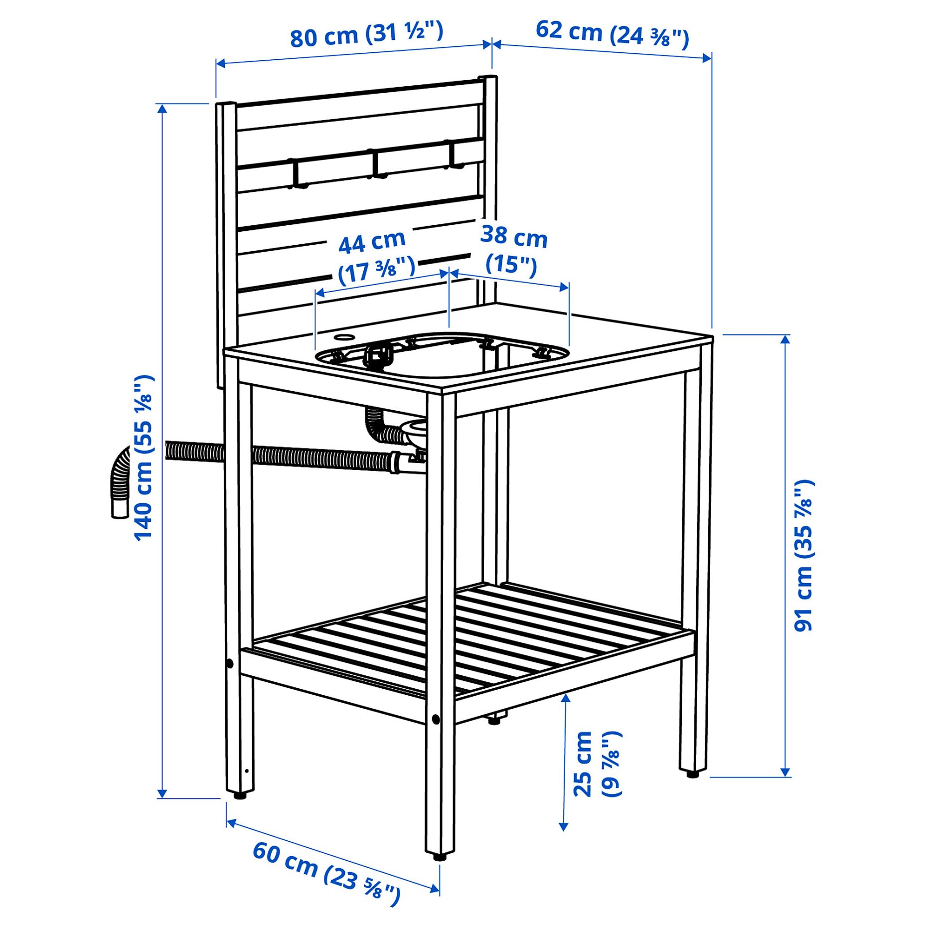 NÄMMARÖ, kitchen with sink unit outdoor, 240x62 cm, 496.155.25