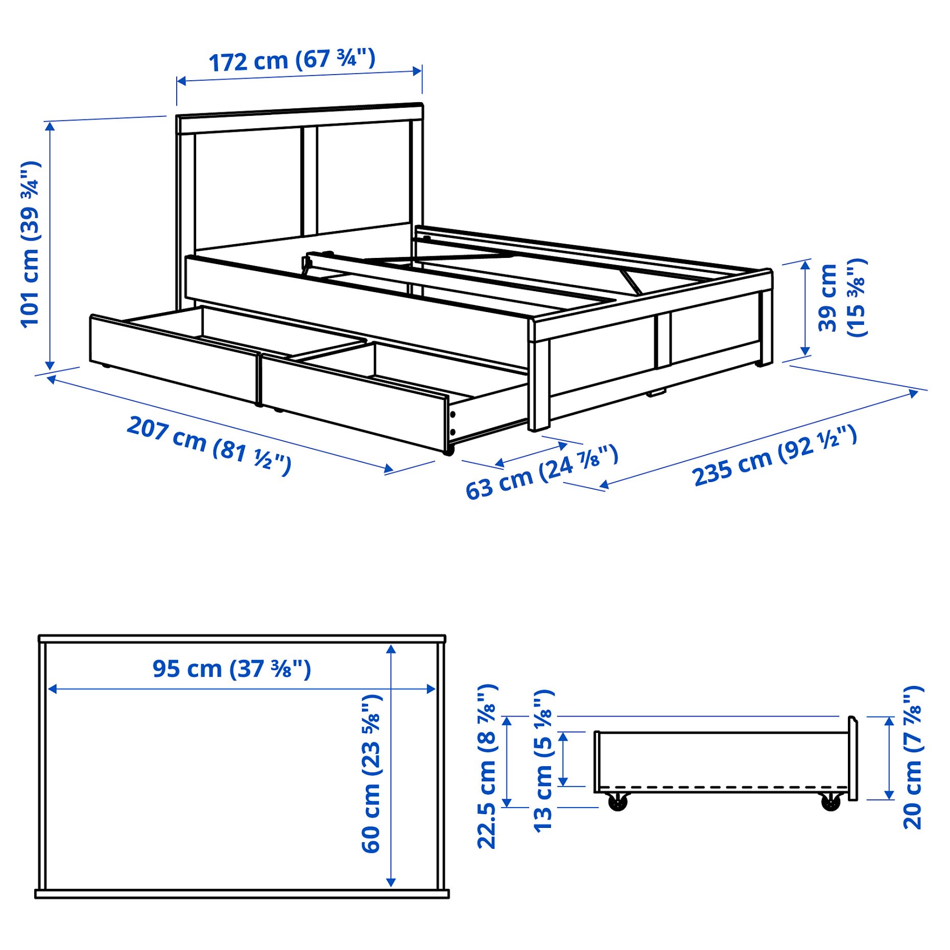 FÅGELFJÄLLET, bed frame with 2 storage boxes, 160x200 cm, 496.308.99