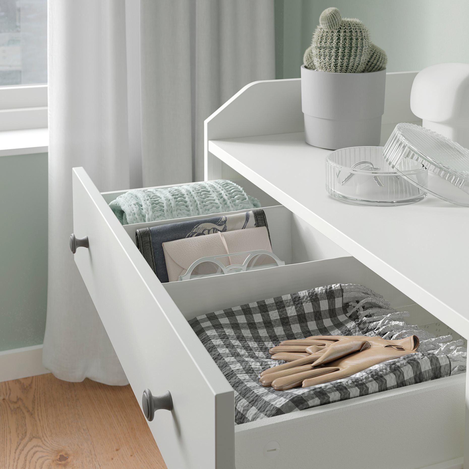 HAUGA, chest of 3 drawers with shelf,70x116 cm, 504.026.41