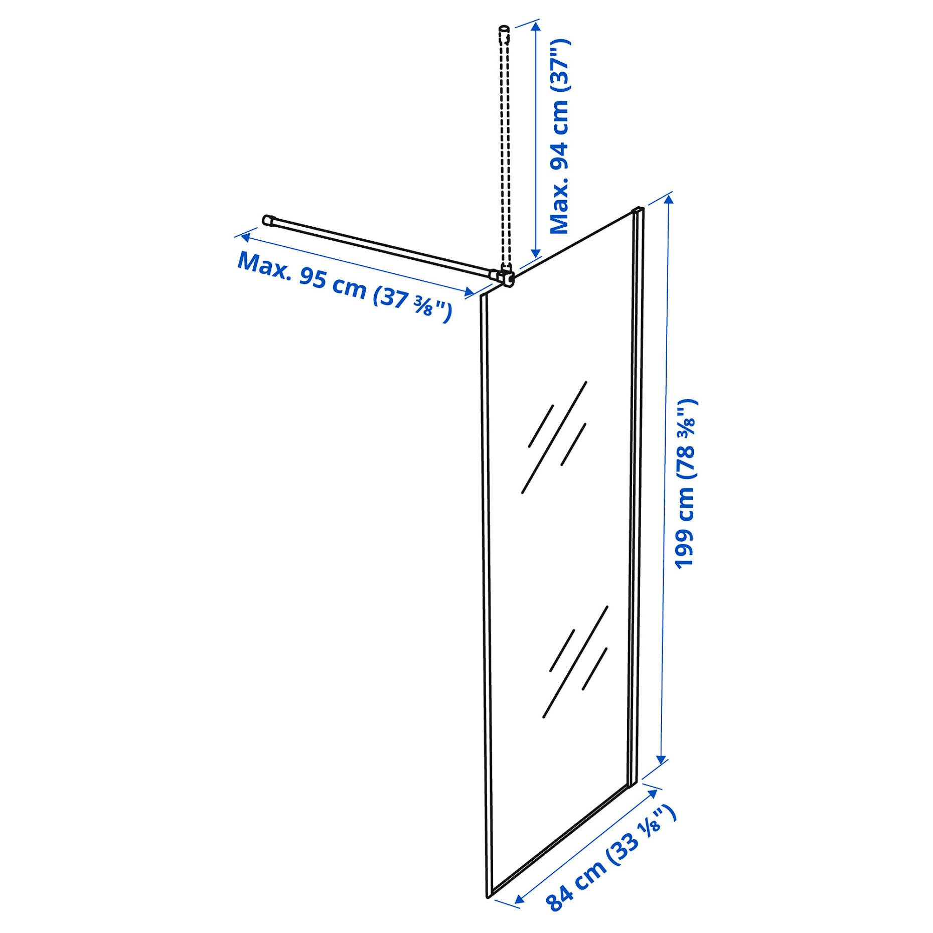 OPPEJEN, shower screen/glass, 84x199 cm, 504.101.65