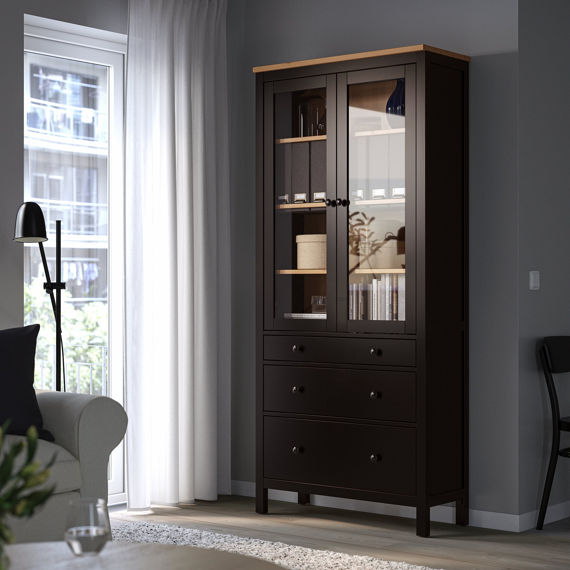 HEMNES, ντουλάπι 3 συρτάρια, γυάλινη πόρτα, 504.522.97
