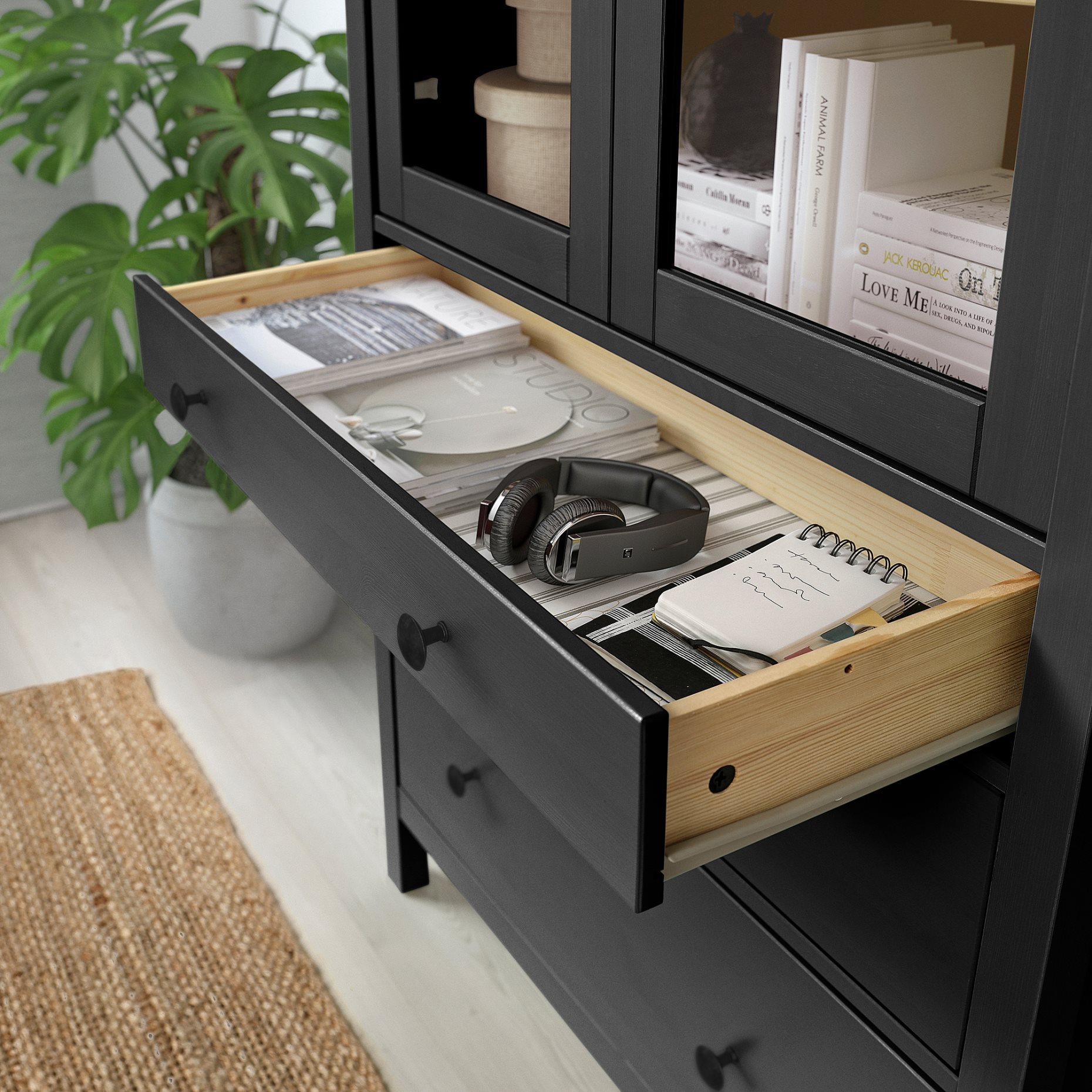 HEMNES, ντουλάπι 3 συρτάρια, γυάλινη πόρτα, 504.522.97