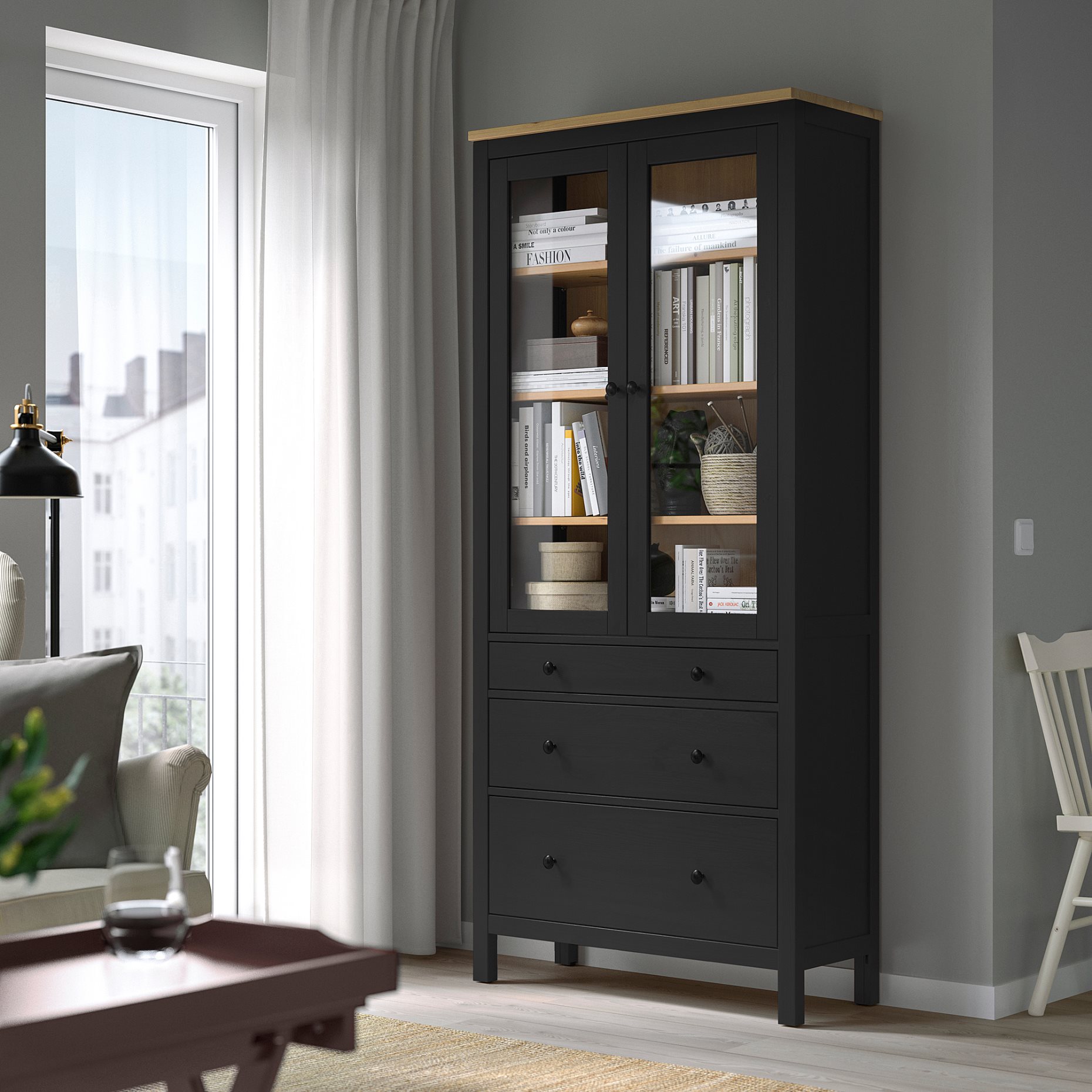 HEMNES, ντουλάπι 3 συρτάρια, γυάλινη πόρτα, 504.522.97