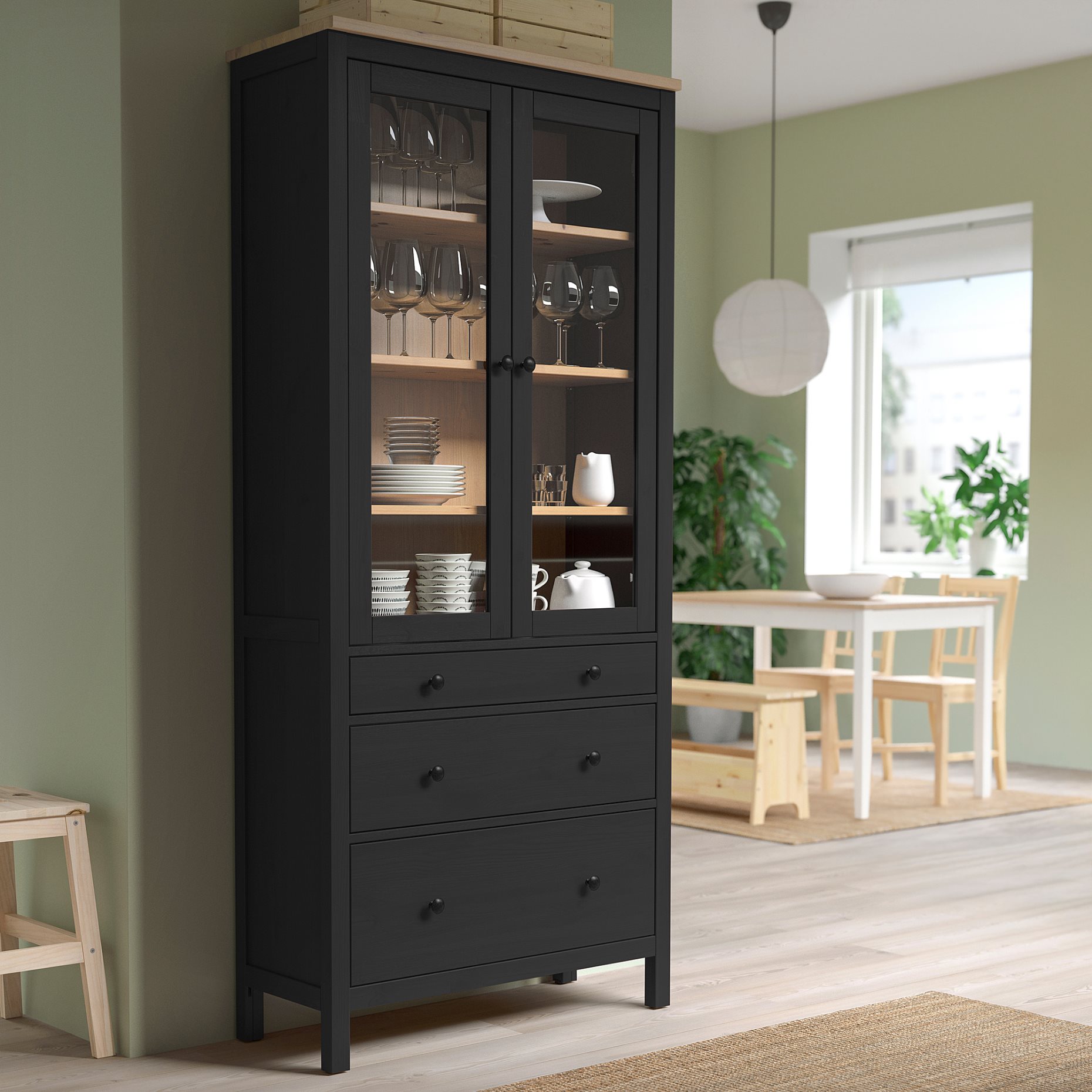 HEMNES, ντουλάπι 3 συρτάρια, γυάλινη πόρτα, 504.522.97