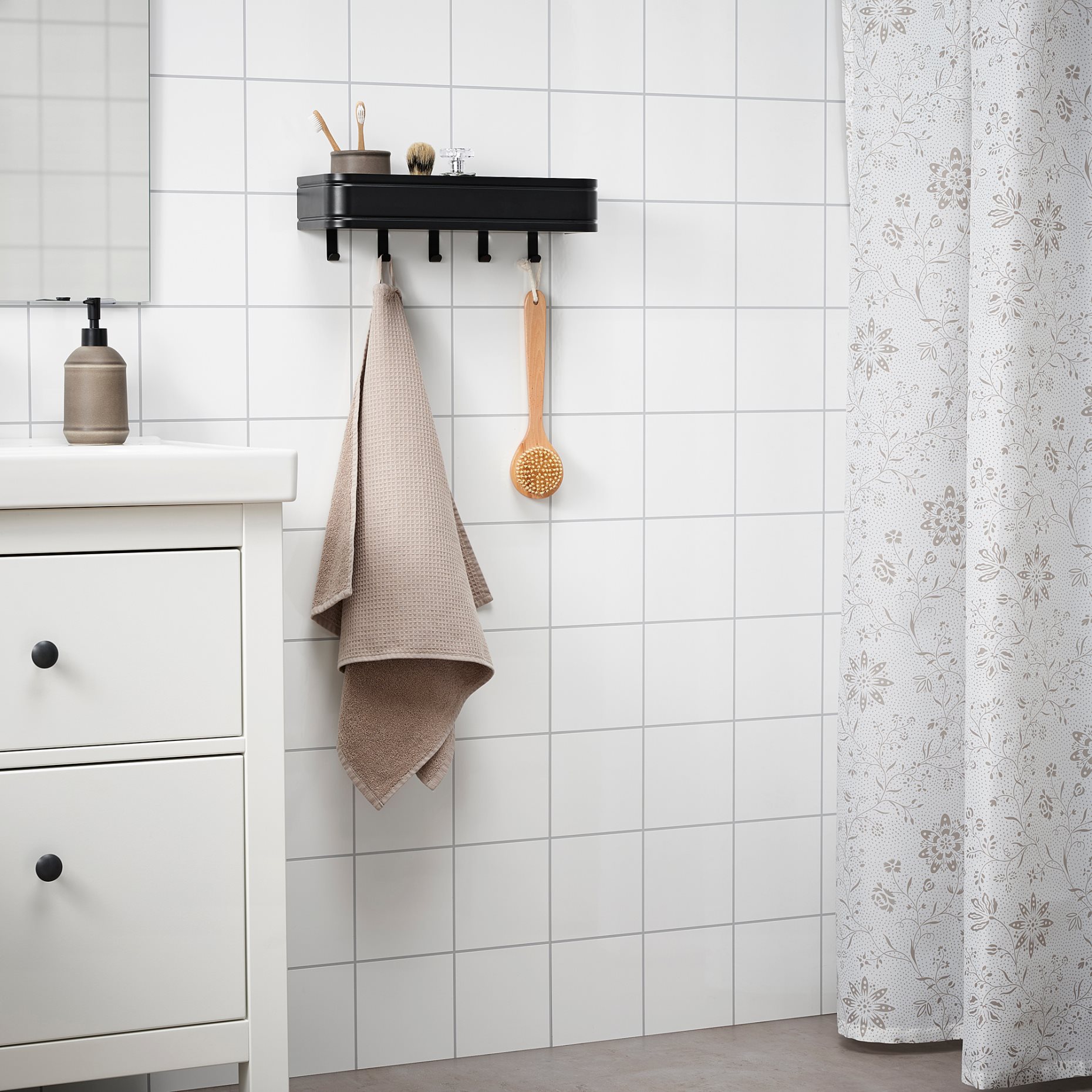 LILLASJÖN, wall shelf with 5 hooks, 504.780.23