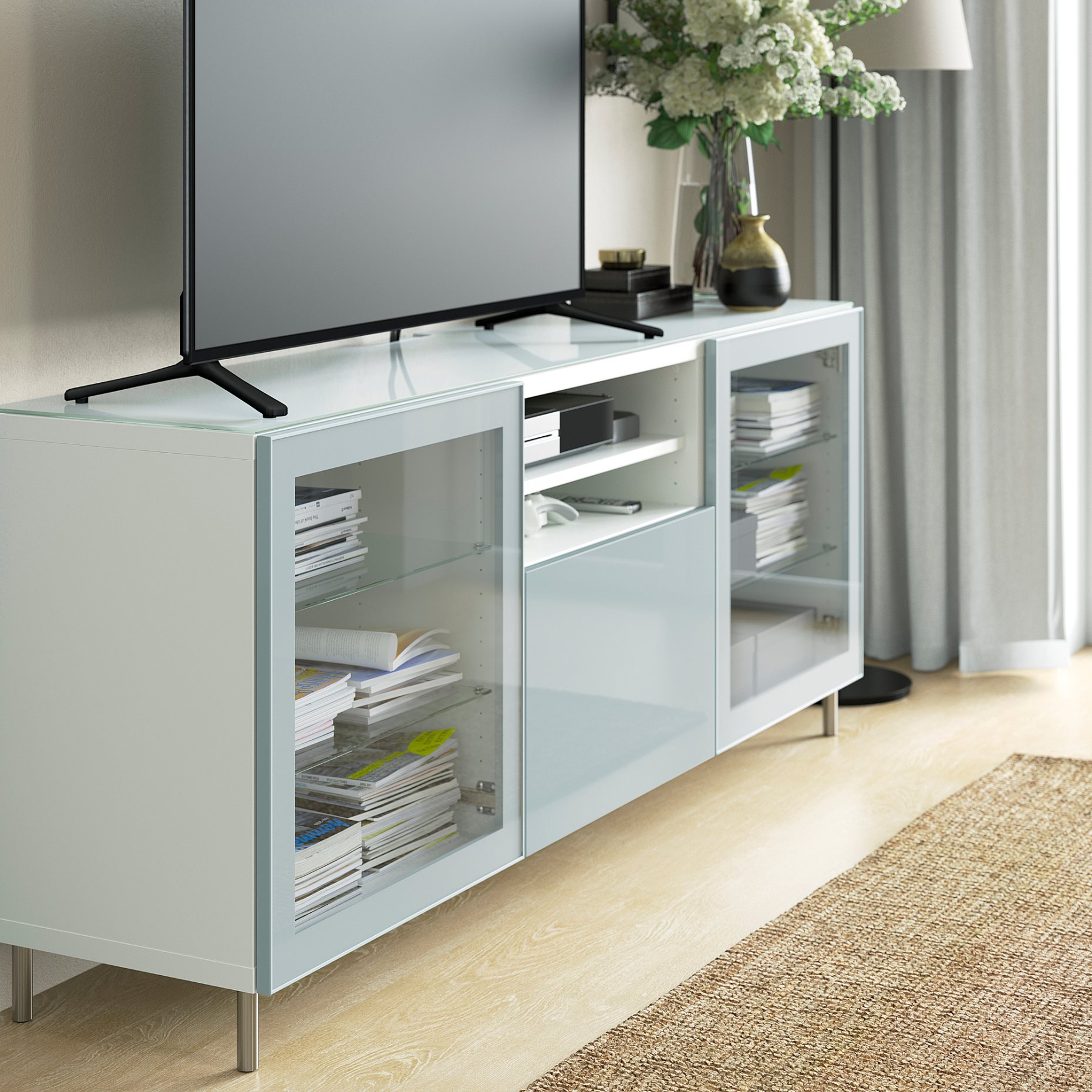 BESTÅ, άνω επιφάνεια/γυαλί για TV, 180x40 cm, 505.407.65