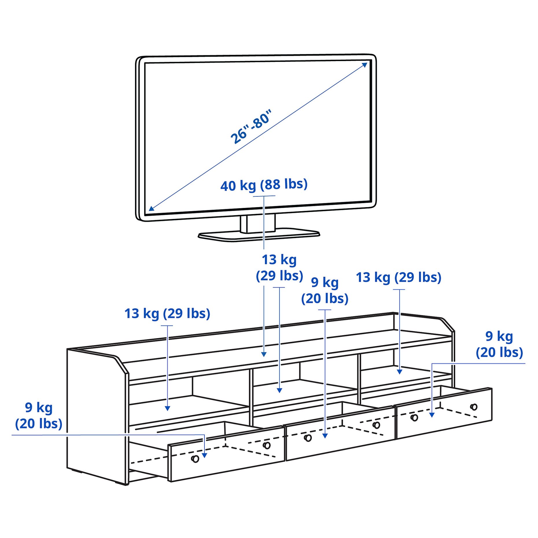 HAUGA, TV bench, 206x46x54 cm, 505.933.82