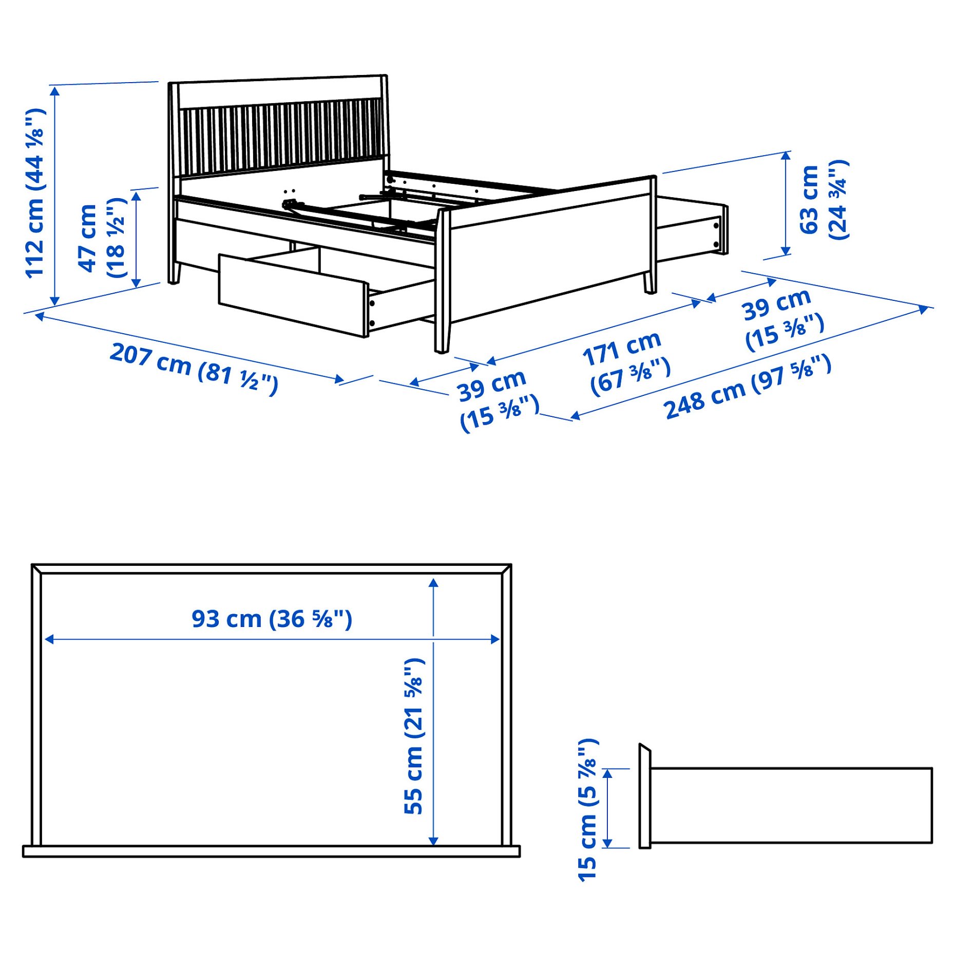 IDANÄS, bed frame with storage, 160x200 cm, 593.922.23