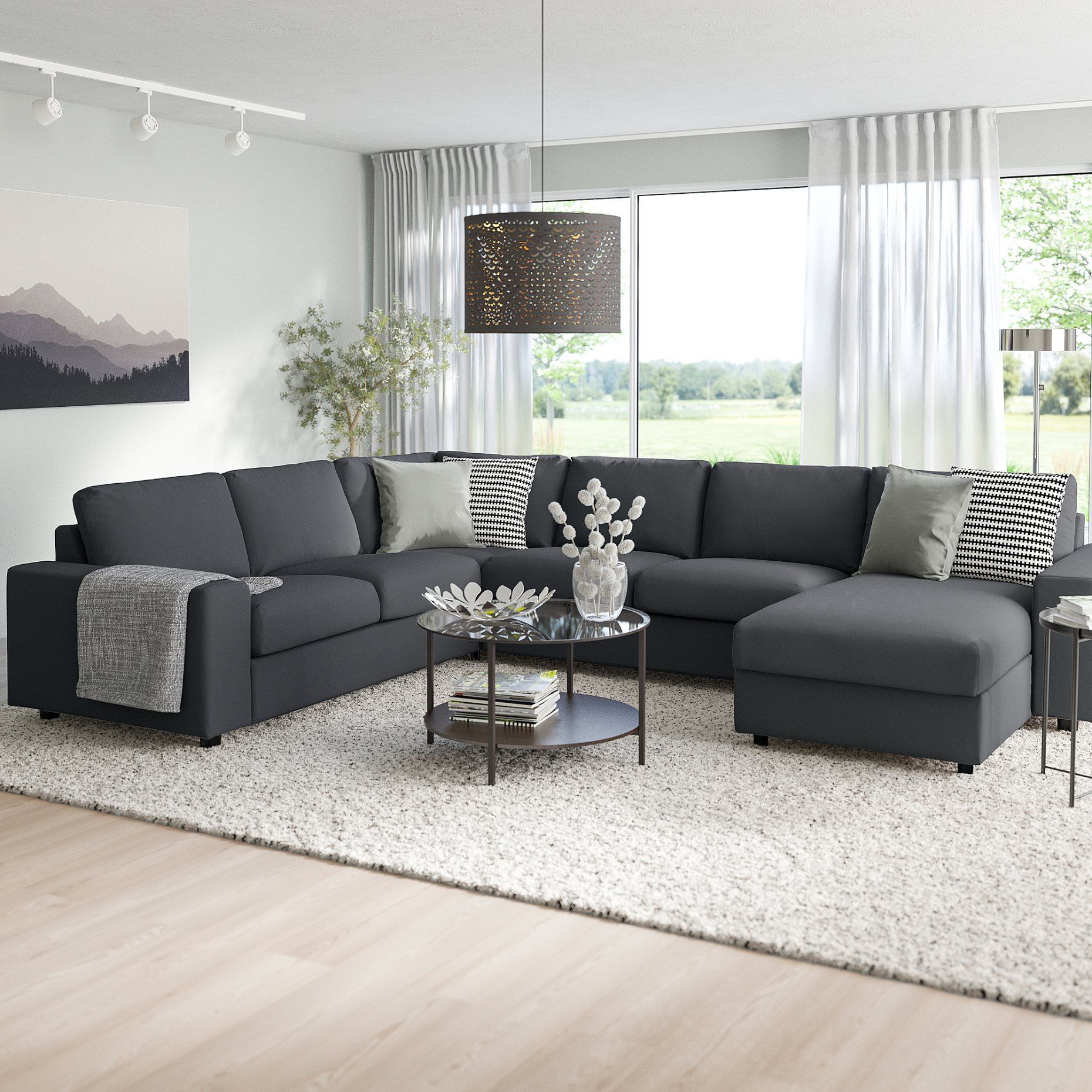 VIMLE, corner sofa, 5-seat with chaise longue with wide armrests, 594.018.21