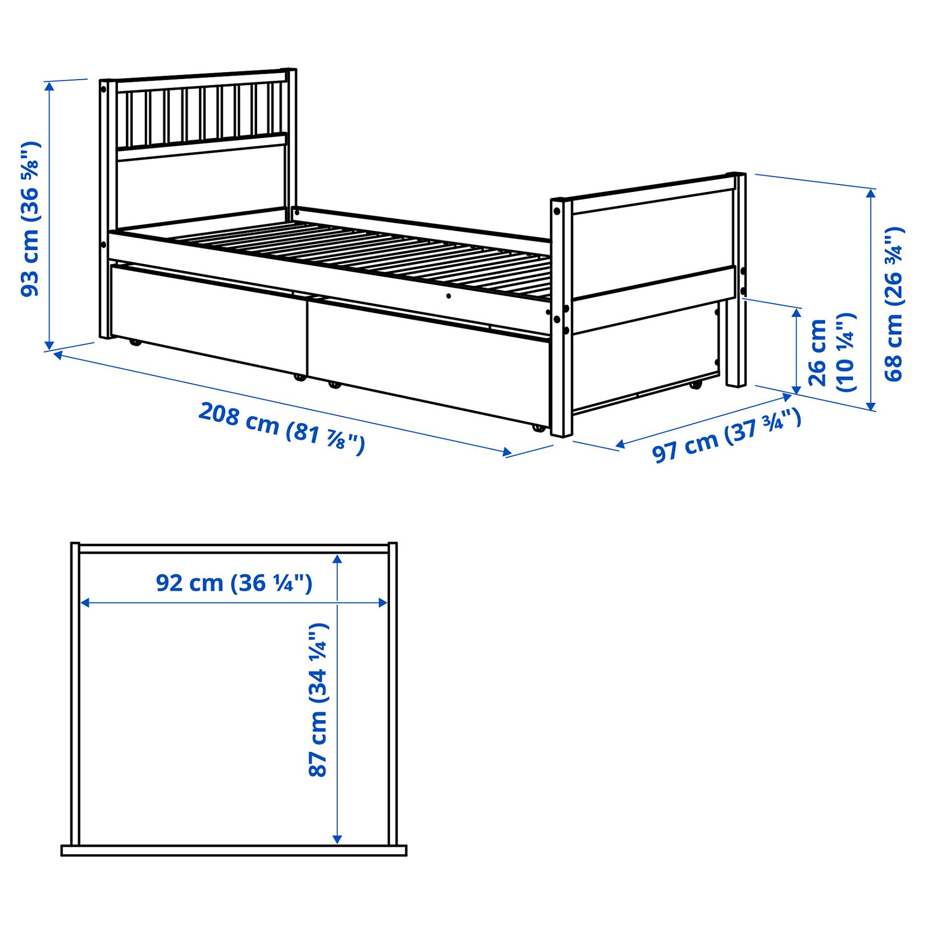 SAMLA, bed frame with storage, 90x200 cm, 594.441.42