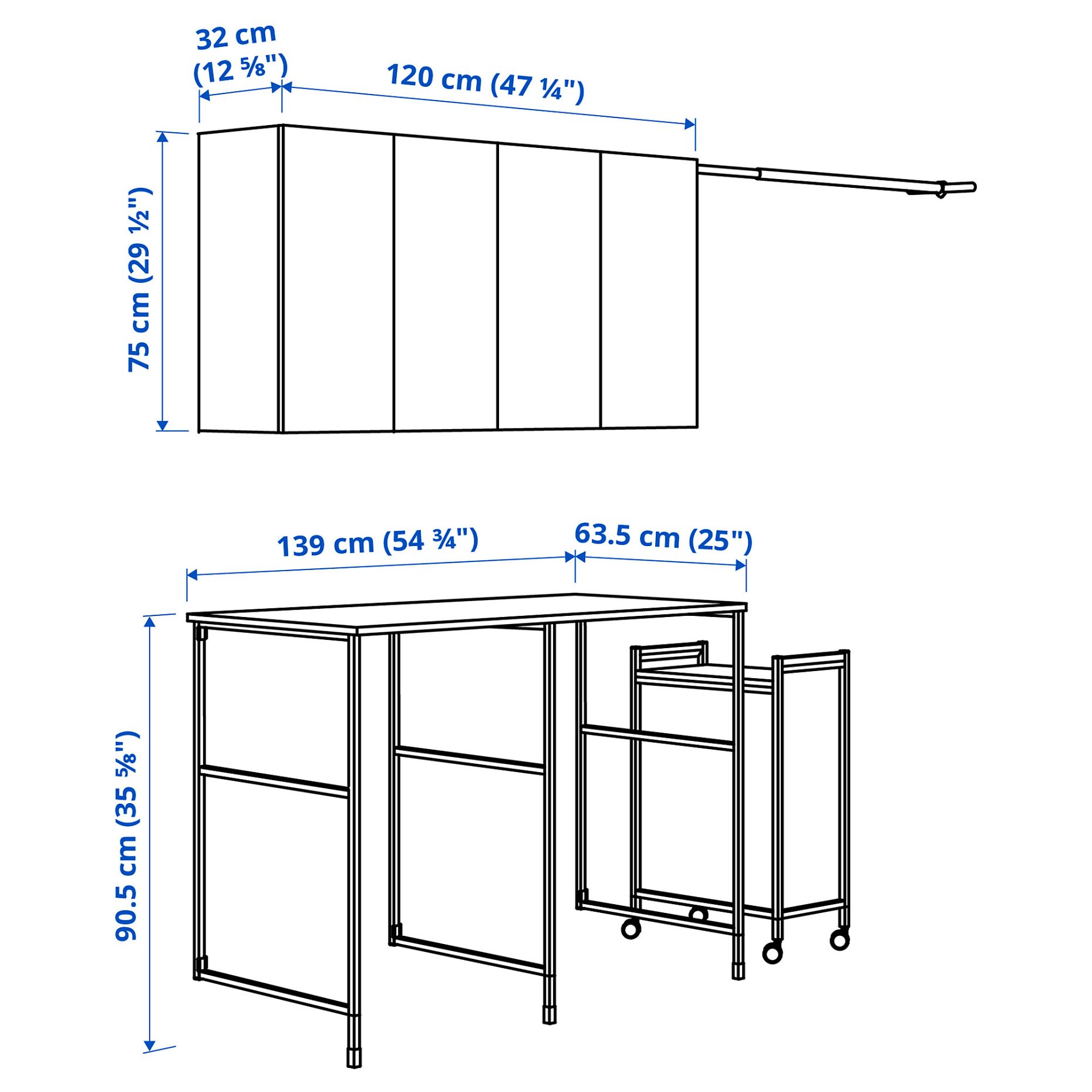 ENHET, storage combination for laundry, 139x63.5 cm, 594.774.58