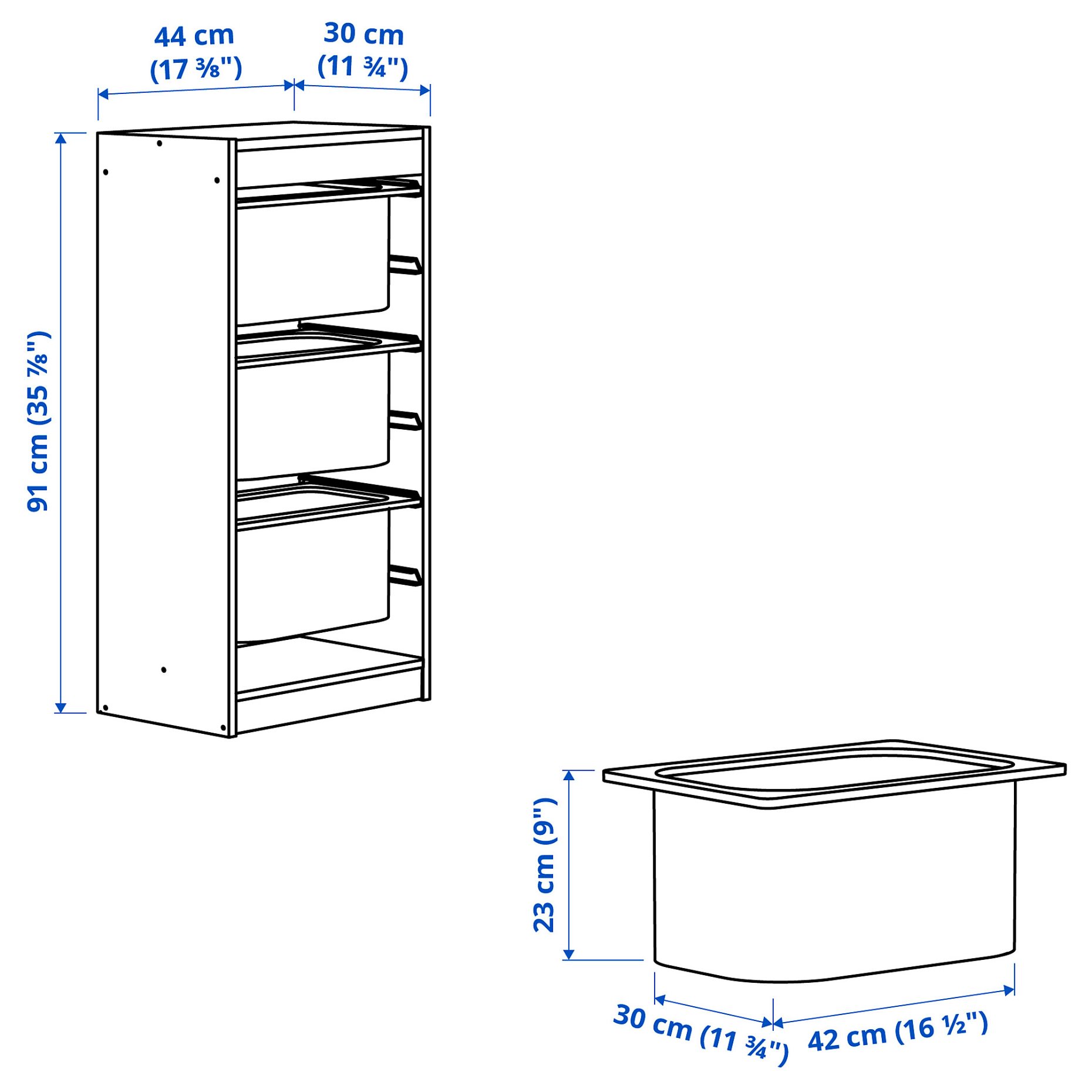 TROFAST, παιδικό έπιπλο αποθήκευσης με κουτιά, 44x30x91 cm, 594.774.82