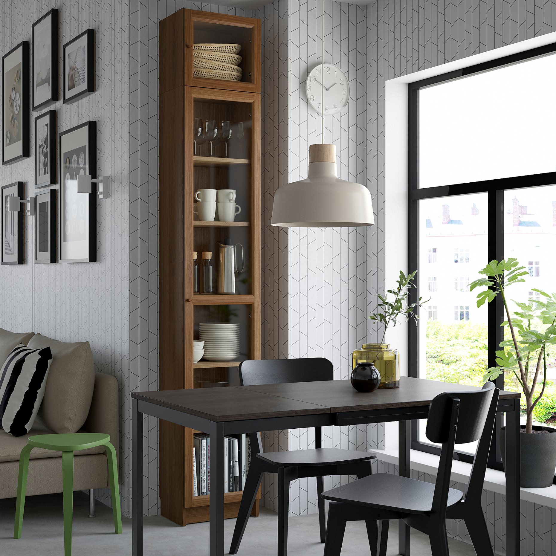 BILLY/OXBERG, bookcase with glass doors/height extension unit, 40x30x237 cm, 594.833.60