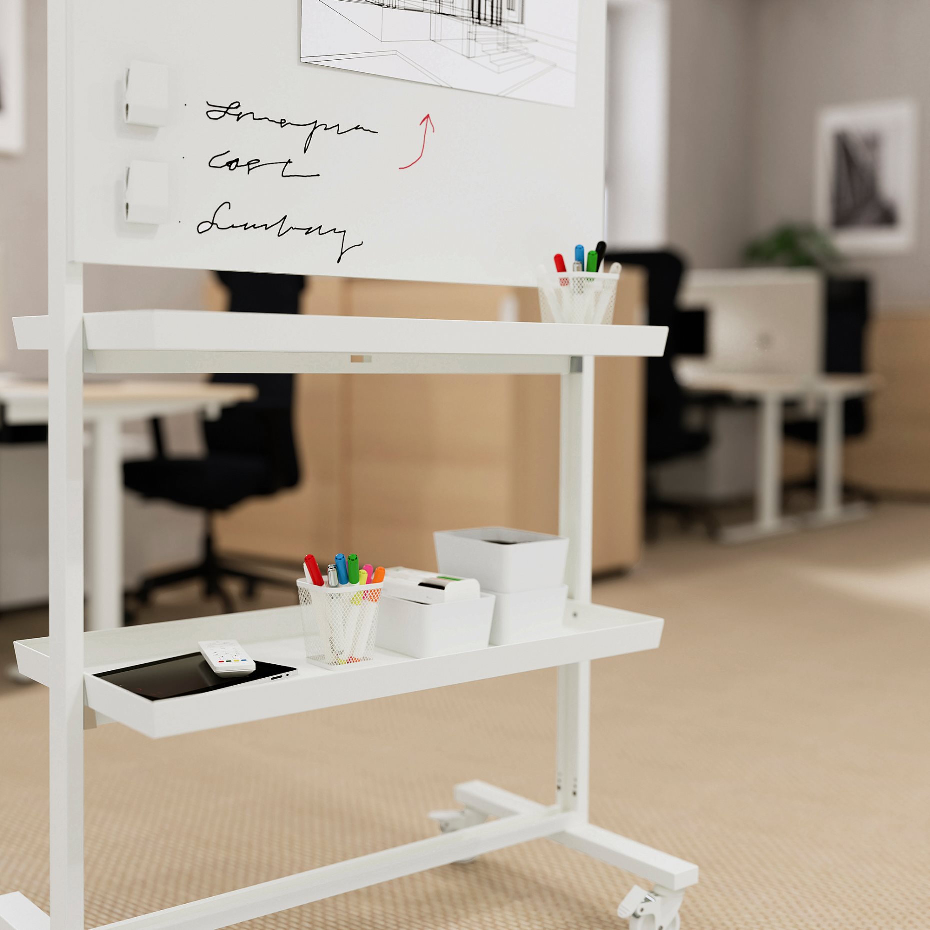 MITTZON, frame with castors/whiteboard/display shelf/cable box, 85x205 cm, 595.146.82