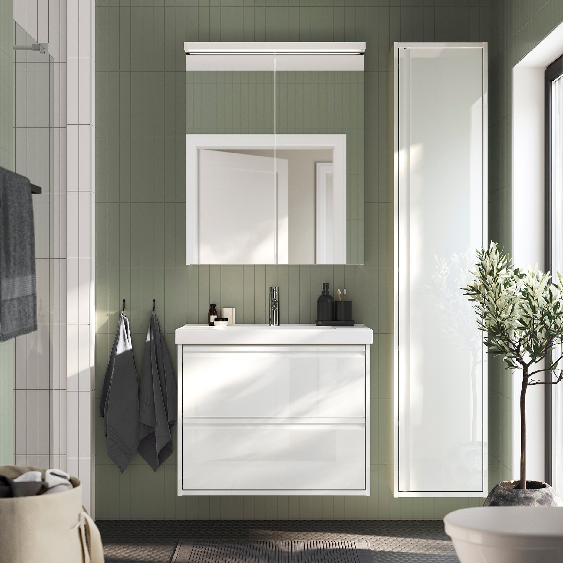 ANGSJON/ORRSJON, βάση νιπτήρα με συρτάρια/νιπτήρα/μπαταρία, 82x49x69 cm, 595.212.63