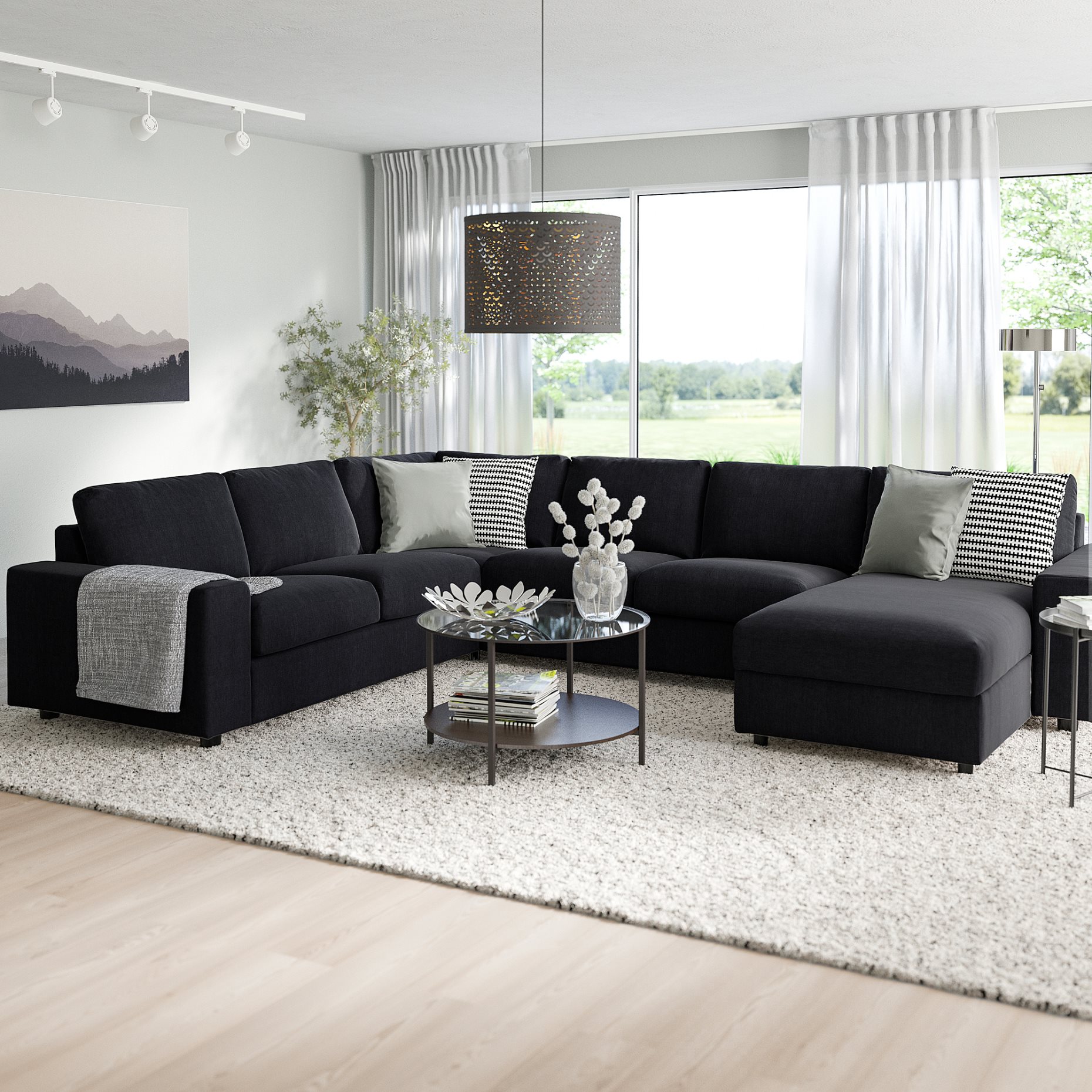 VIMLE, corner sofa-bed with wide armrests, 5-seat with chaise longue, 595.371.79