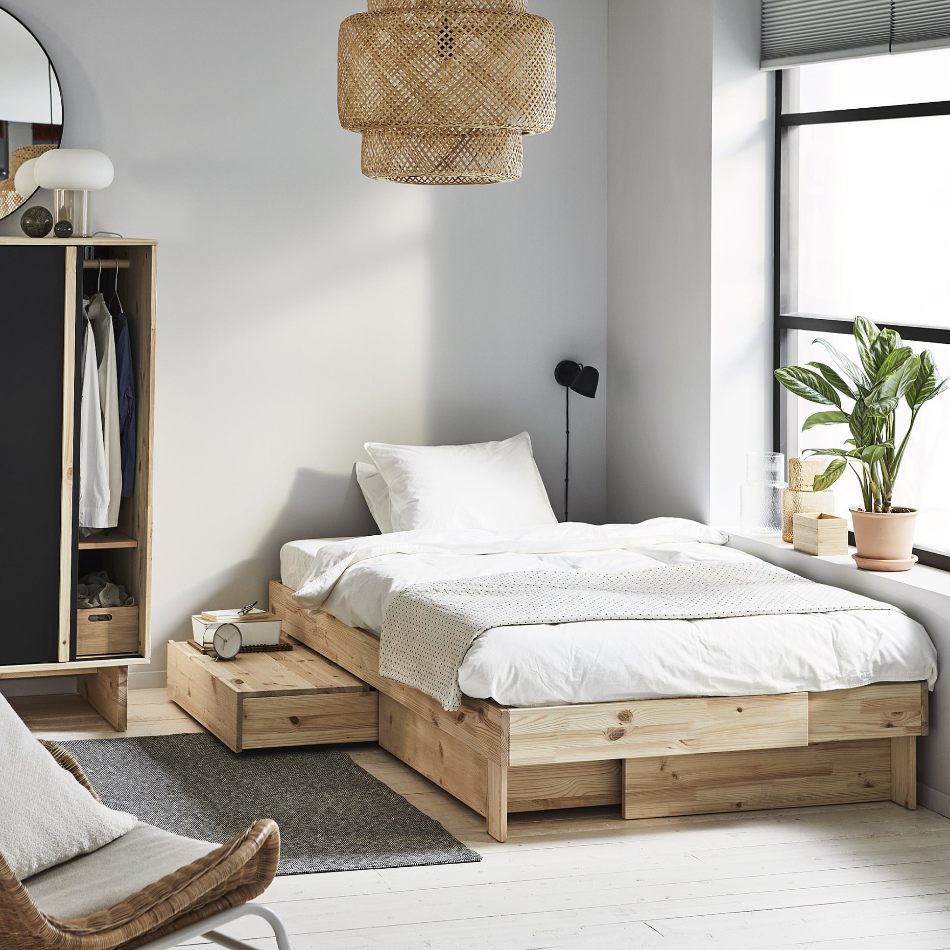GLAMBERGET, bed frame with storage and mattress, 120x200 cm, 595.684.77