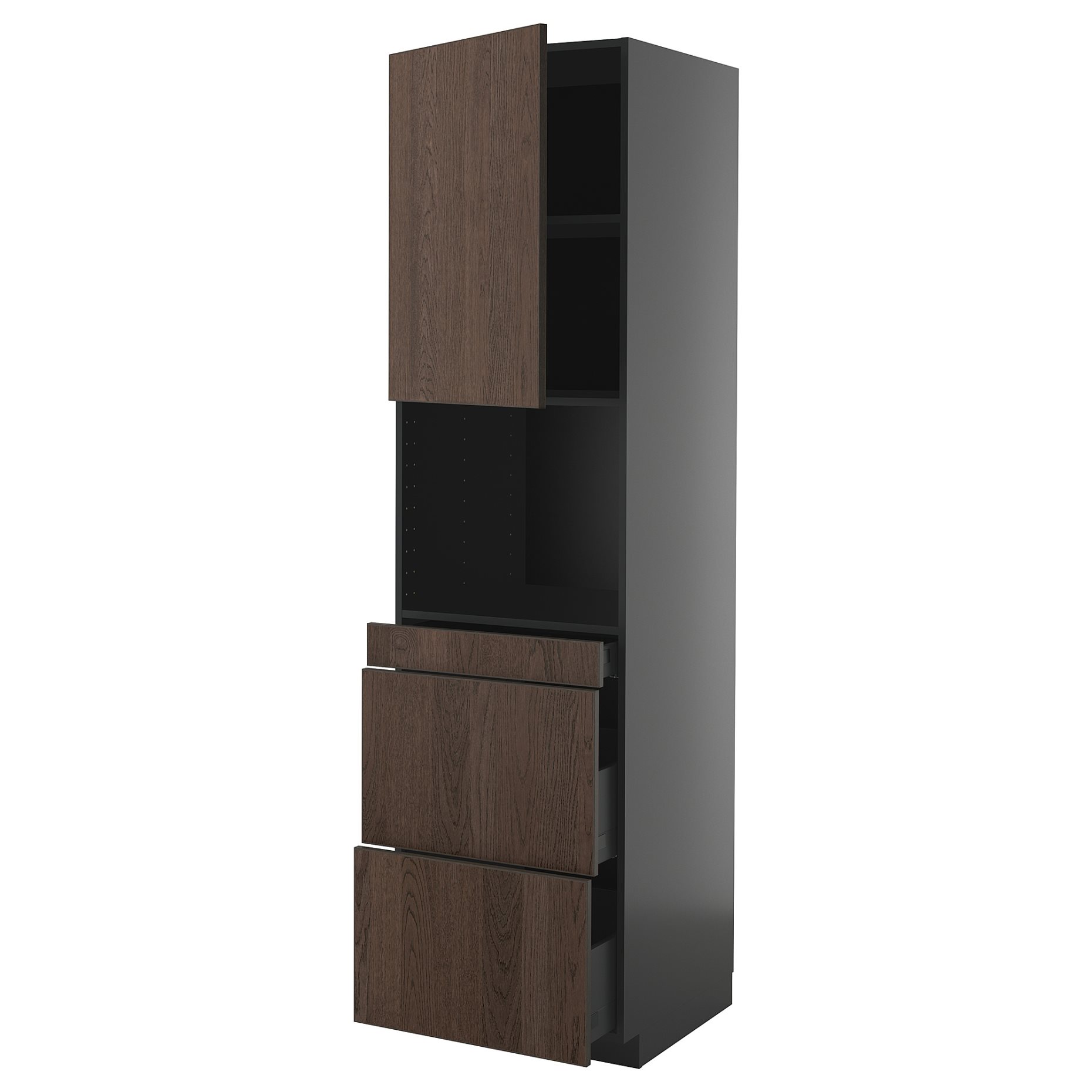 METOD/KNIVSHULT, high cabinet for microwave combi with door/3 drawers, 60x60x220 cm, 595.871.93