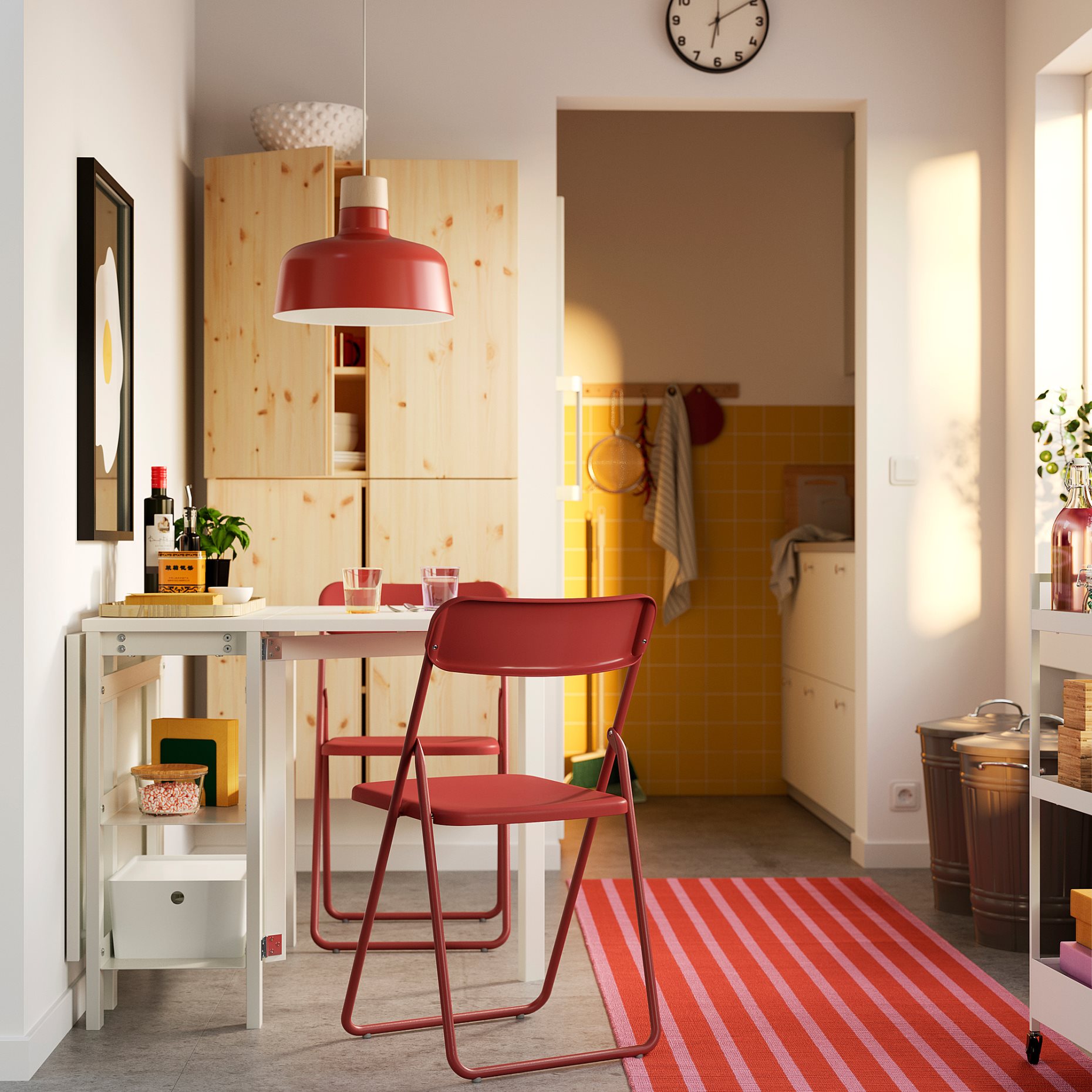 VIHALS, gateleg table and 2 folding chairs, 39/95/151x90 cm, 595.902.56