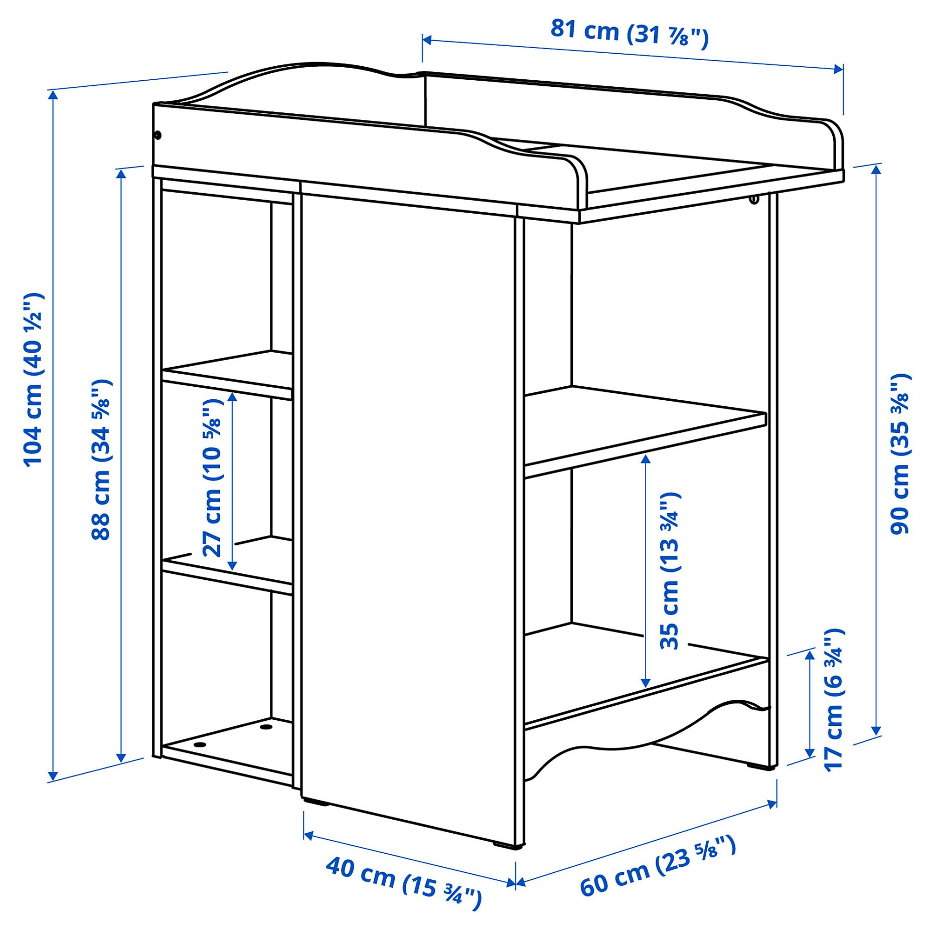 SMÅGÖRA, changing table/bookshelf with 1 shelf unit, 595.975.21