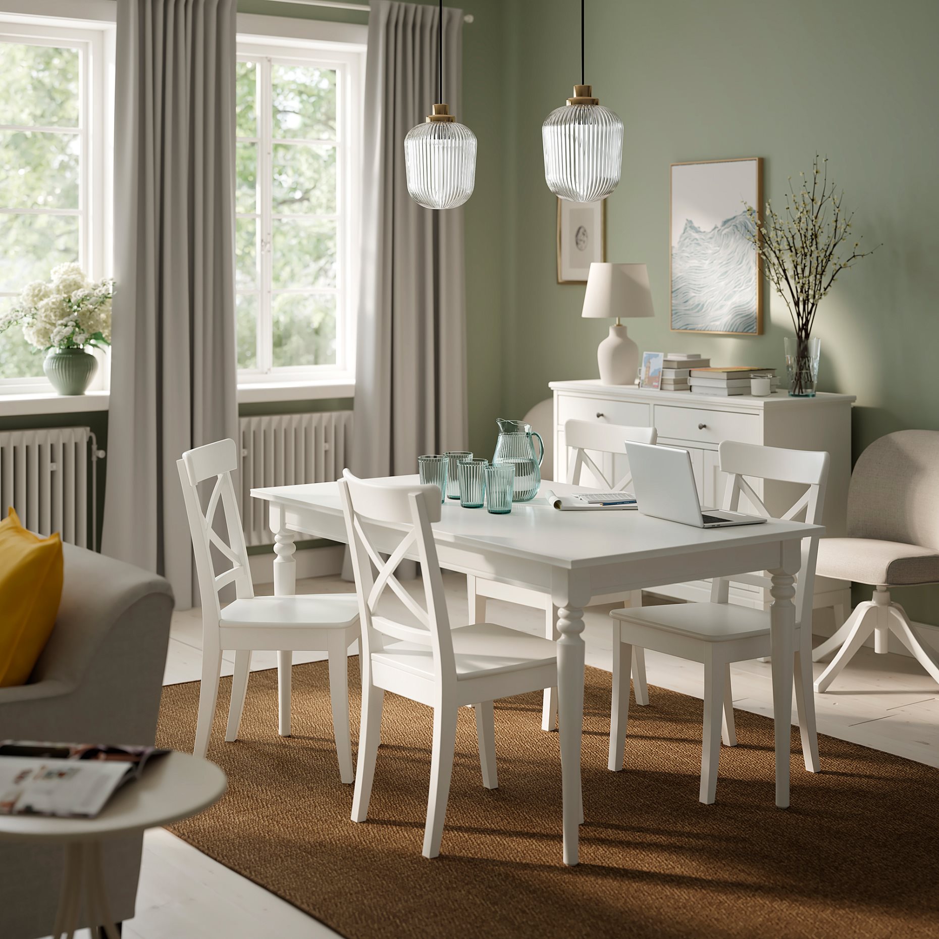 ROSENTORP, table and 4 chairs, 155/215x87 cm, 596.101.41