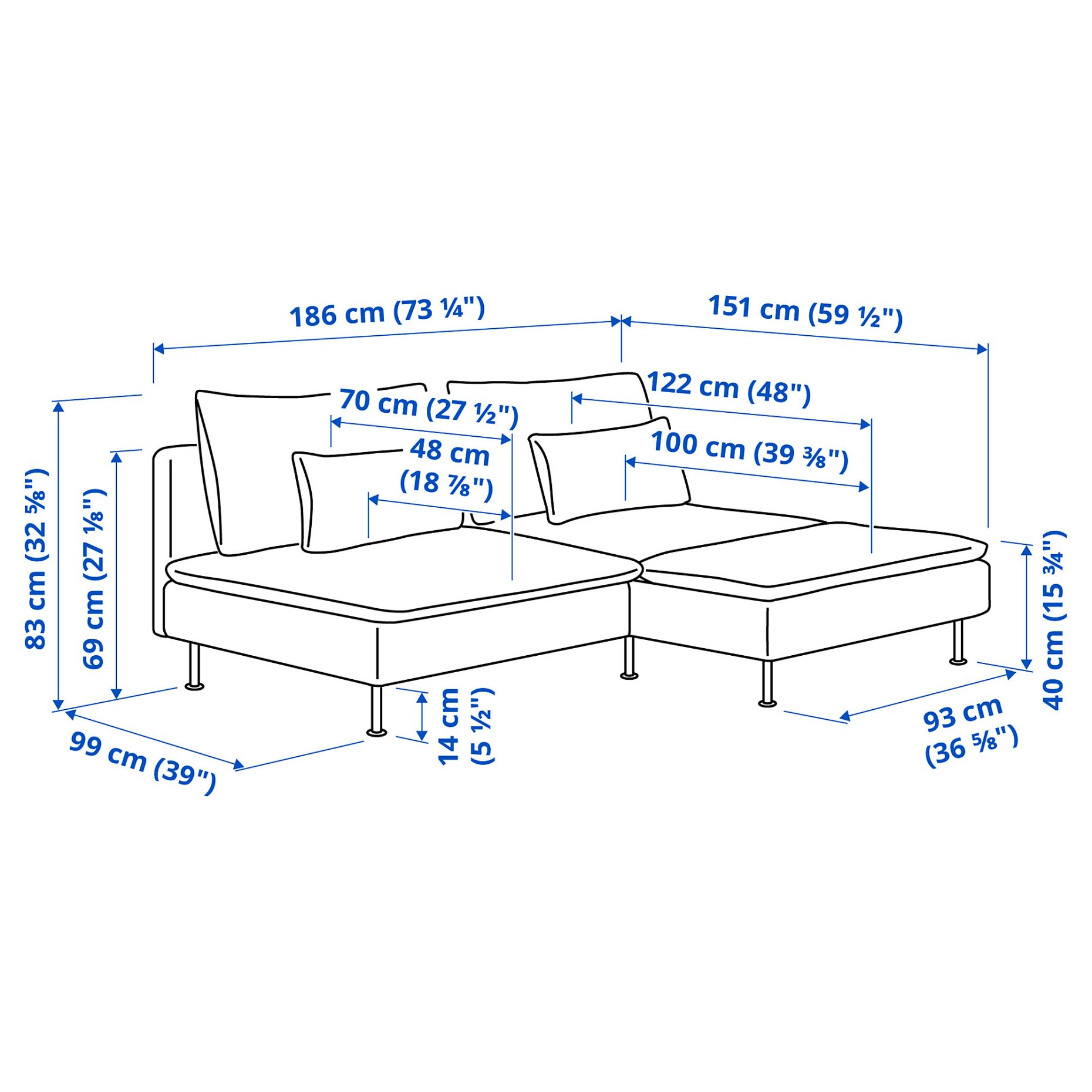SÖDERHAMN, 2-seat sofa with chaise longue, 596.217.62