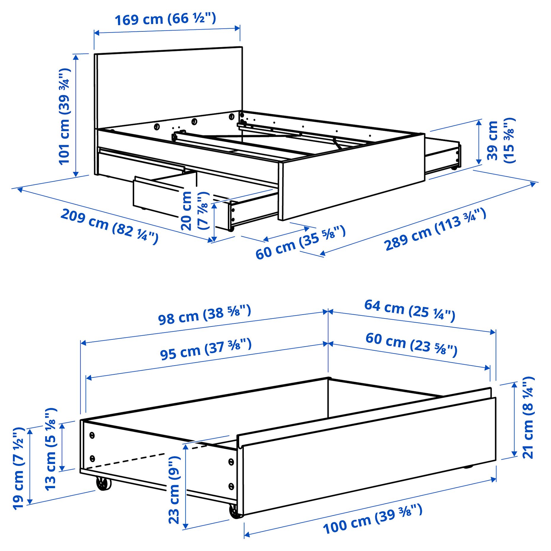 STORKLINTA, bed frame with 4 storage boxes, 160x200 cm, 596.308.51