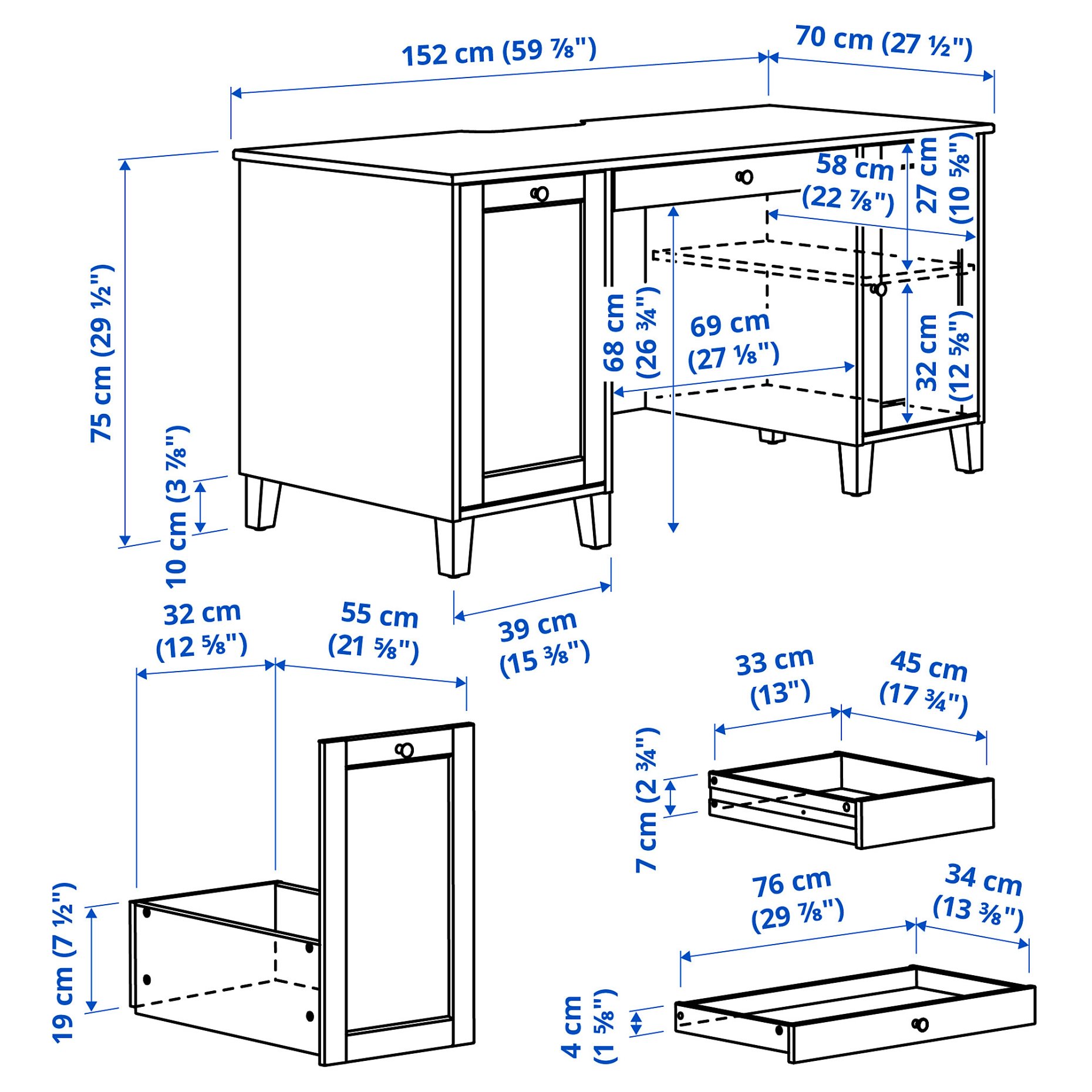 IDANÄS, γραφείο, 152x70 cm, 605.141.53