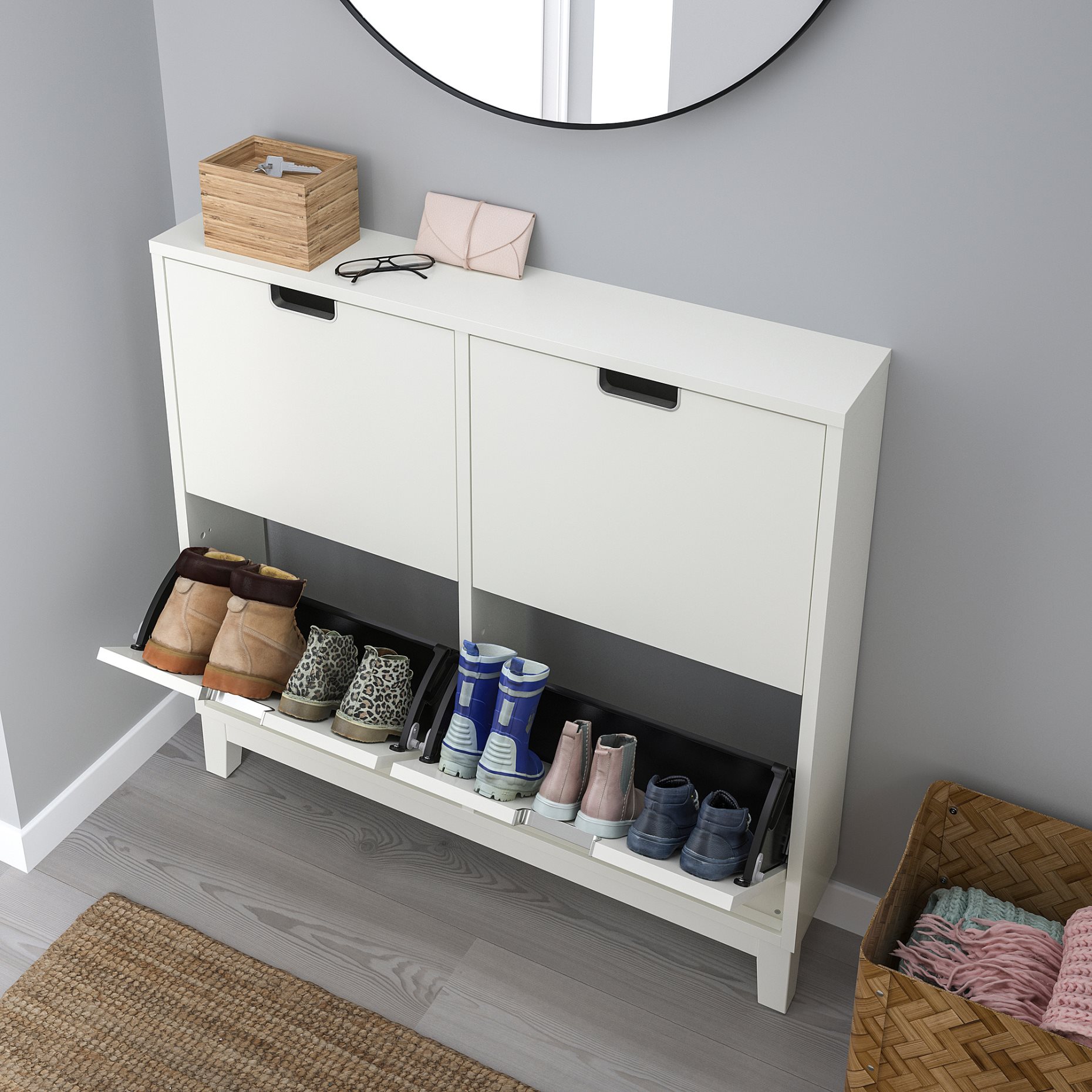 STÄLL, shoe cabinet with 4 compartments, 96x17x90 cm, 605.302.66