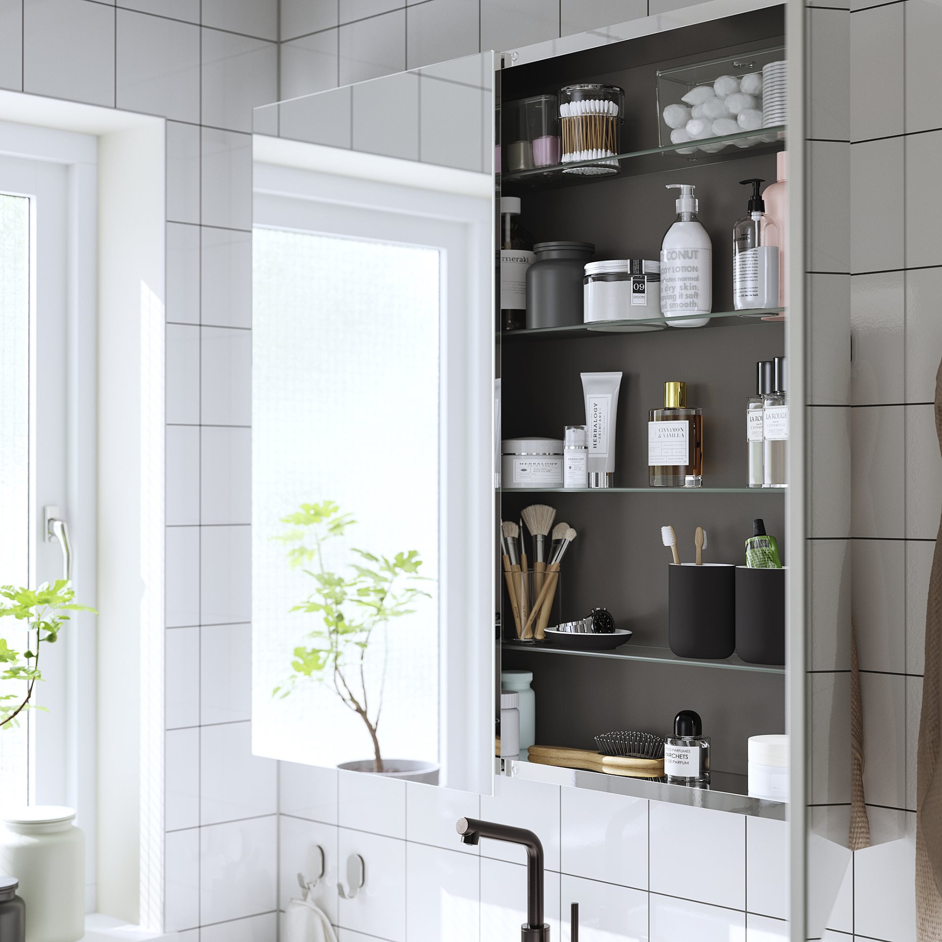 LETTAN, mirror cabinet with doors, 100x15x95 cm, 605.349.24