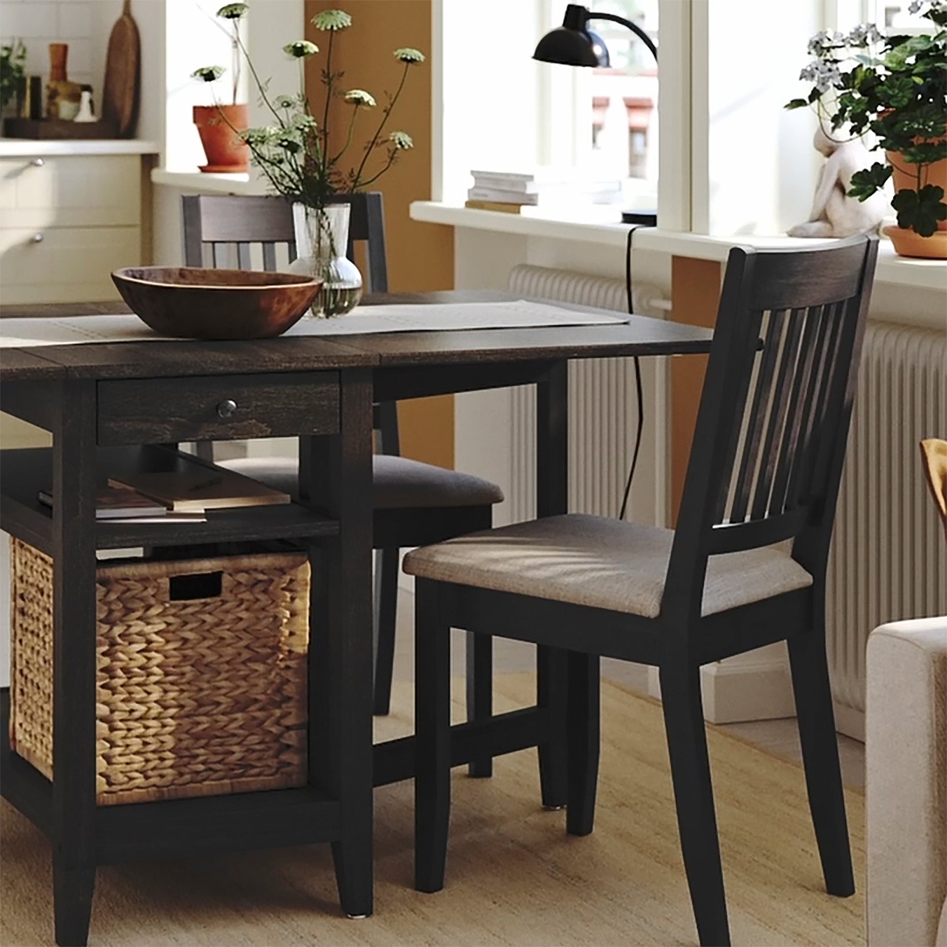 NÄSINGE, gateleg table with storage, 48/104/159x85 cm, 605.875.40