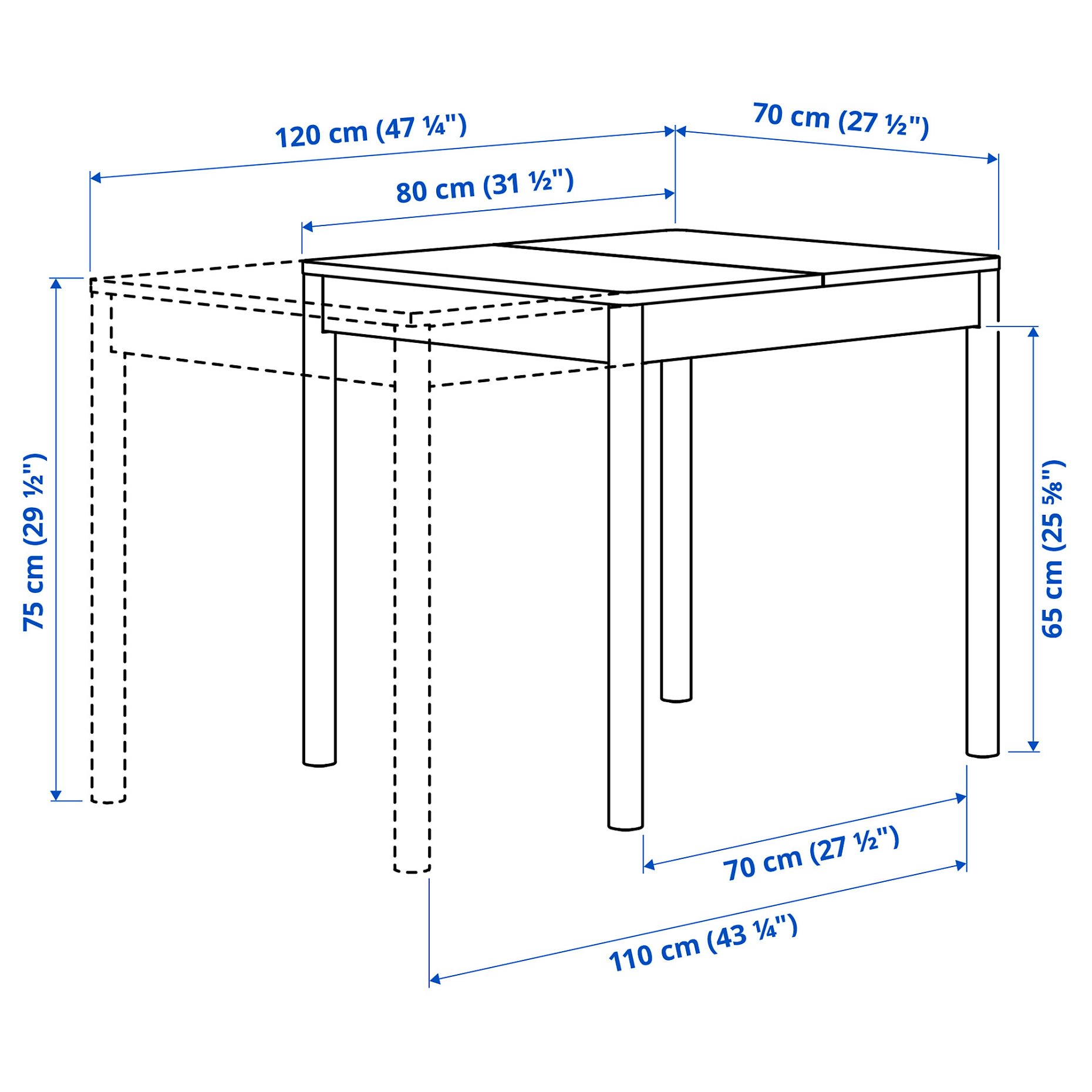 TONSTAD, extendable table, 80/120x70 cm, 606.007.25